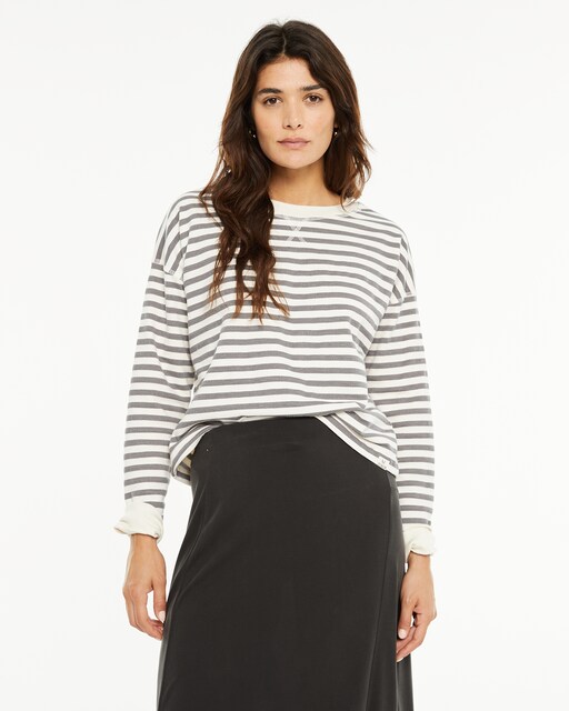 Imagen 0 de Sudadera de mujer con rayas y con cuello redondo