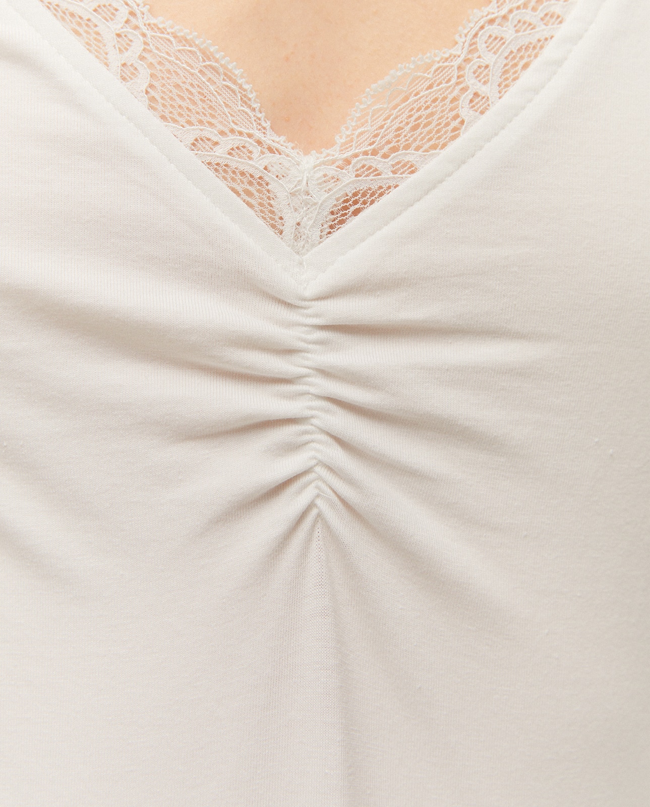 Camiseta básica de mujer con puntilla en el escote - System Action - Blanco Blanco-5