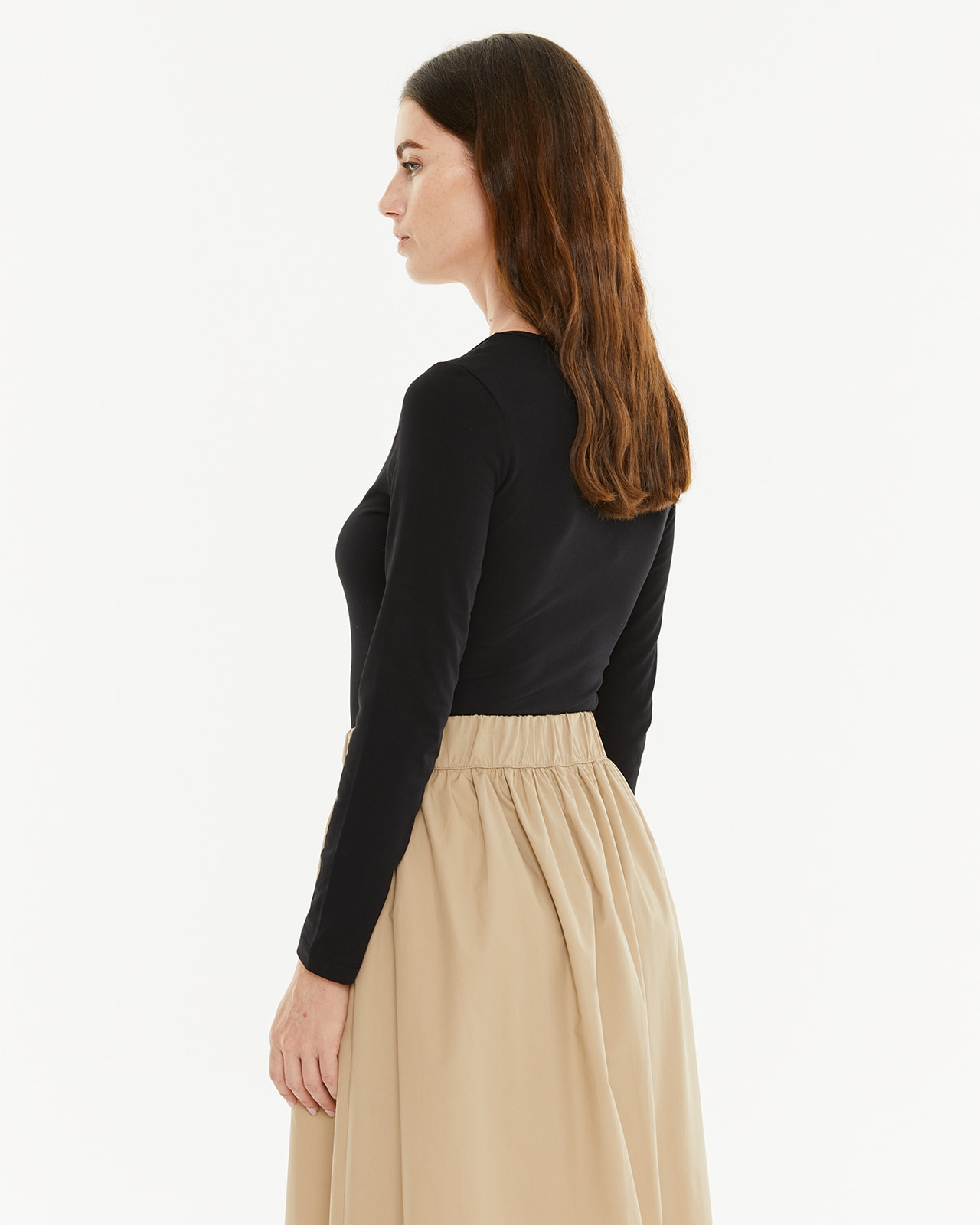 Camiseta tipo body de mujer con escote pico - System Action - Negro Negro-2