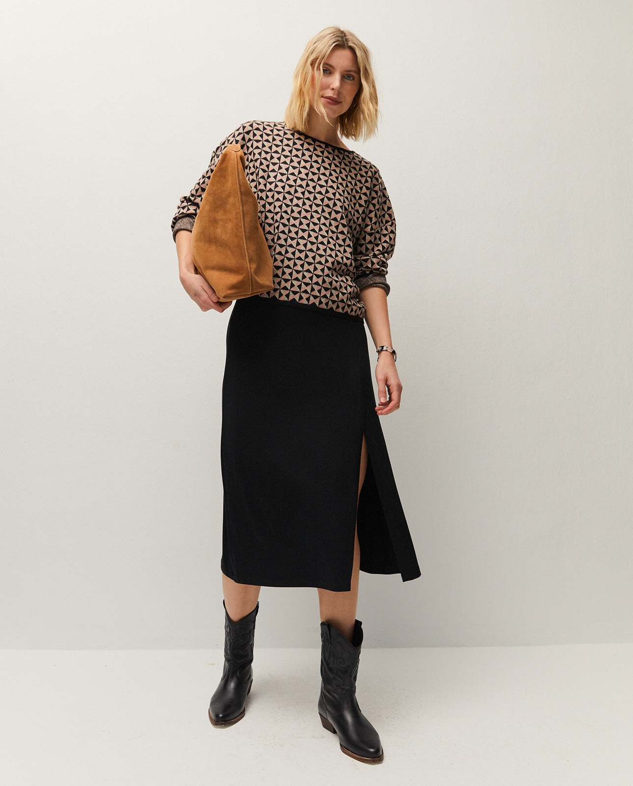 System Action - Falda midi de mujer liso.