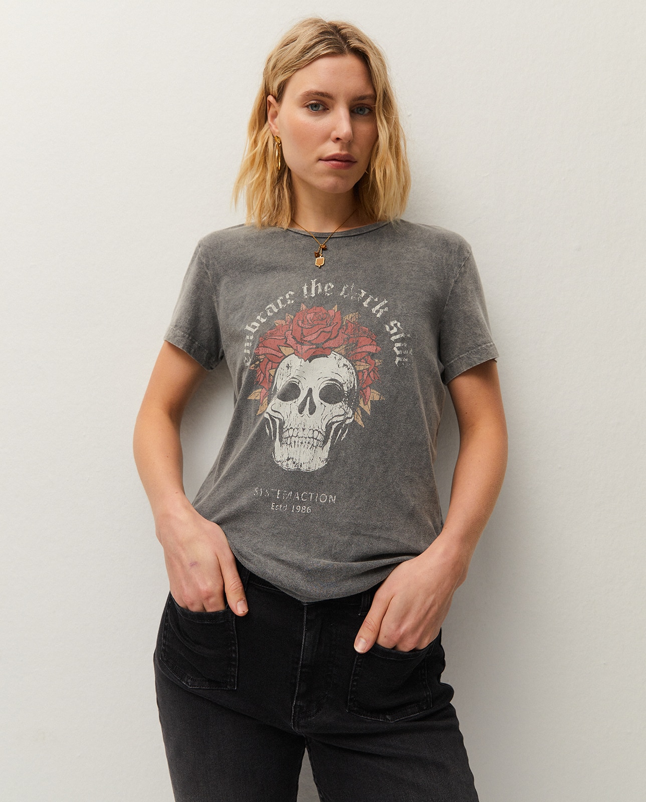 Camiseta de mujer con dibujo frontal - System Action - Gris claro Gris claro-1