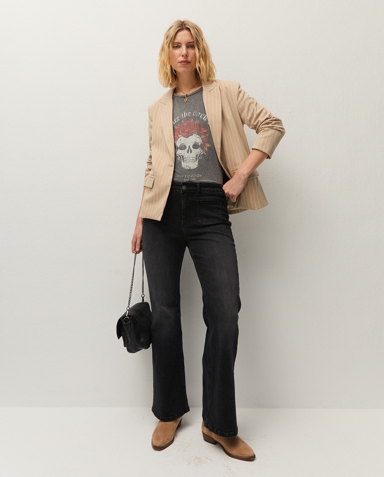 Camiseta de mujer con dibujo frontal - System Action - Gris claro Gris claro-3