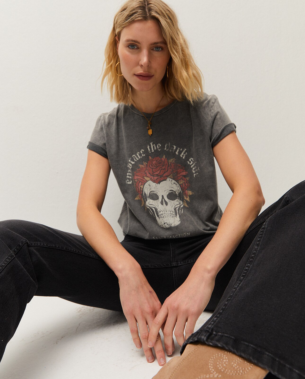 Camiseta de mujer con dibujo frontal - System Action - Gris claro Gris claro-4