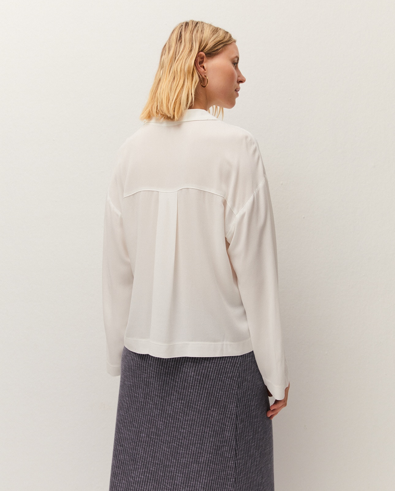 Camisa de mujer básica de manga larga - System Action - Blanco Blanco-2