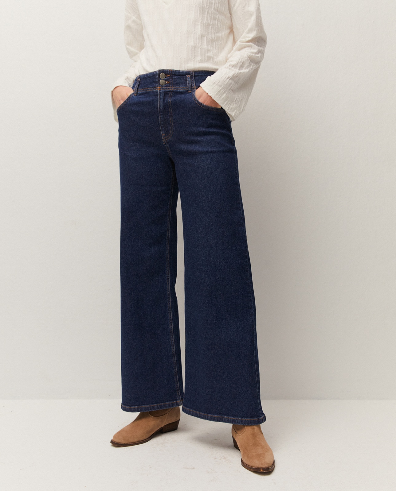 Pantalón vaquero ancho de mujer con cierre de cremallera y botón - System Action - Azul índigo Azul índigo-3