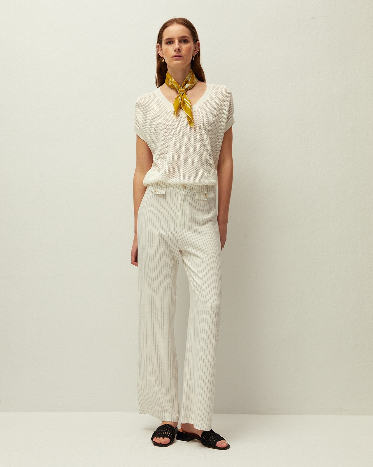 Jersey de mujer de punto calado y escote pico - System Action - Blanco Blanco-3