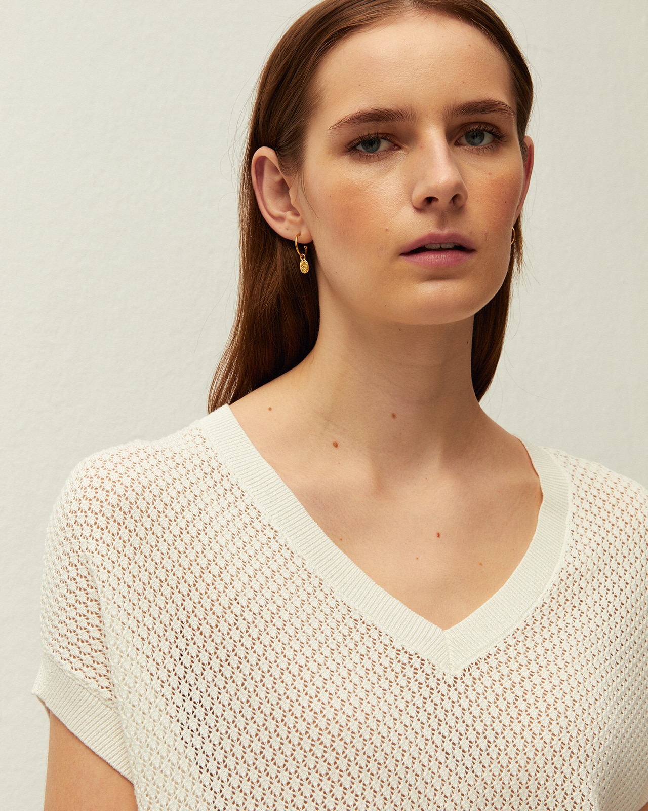 Jersey de mujer de punto calado y escote pico - System Action - Blanco Blanco-4