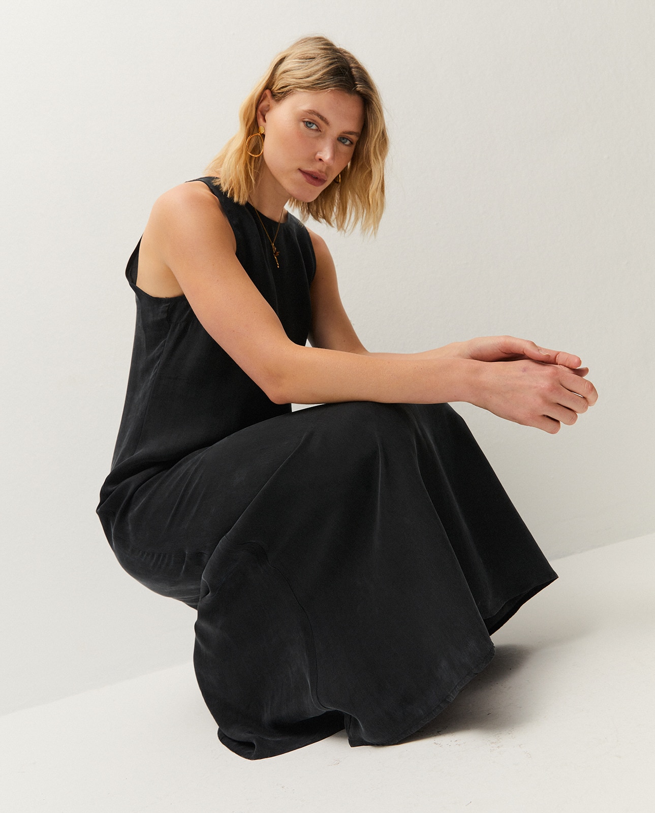 Vestido largo de tirantes en tejido cupro - System Action - Negro Negro-4