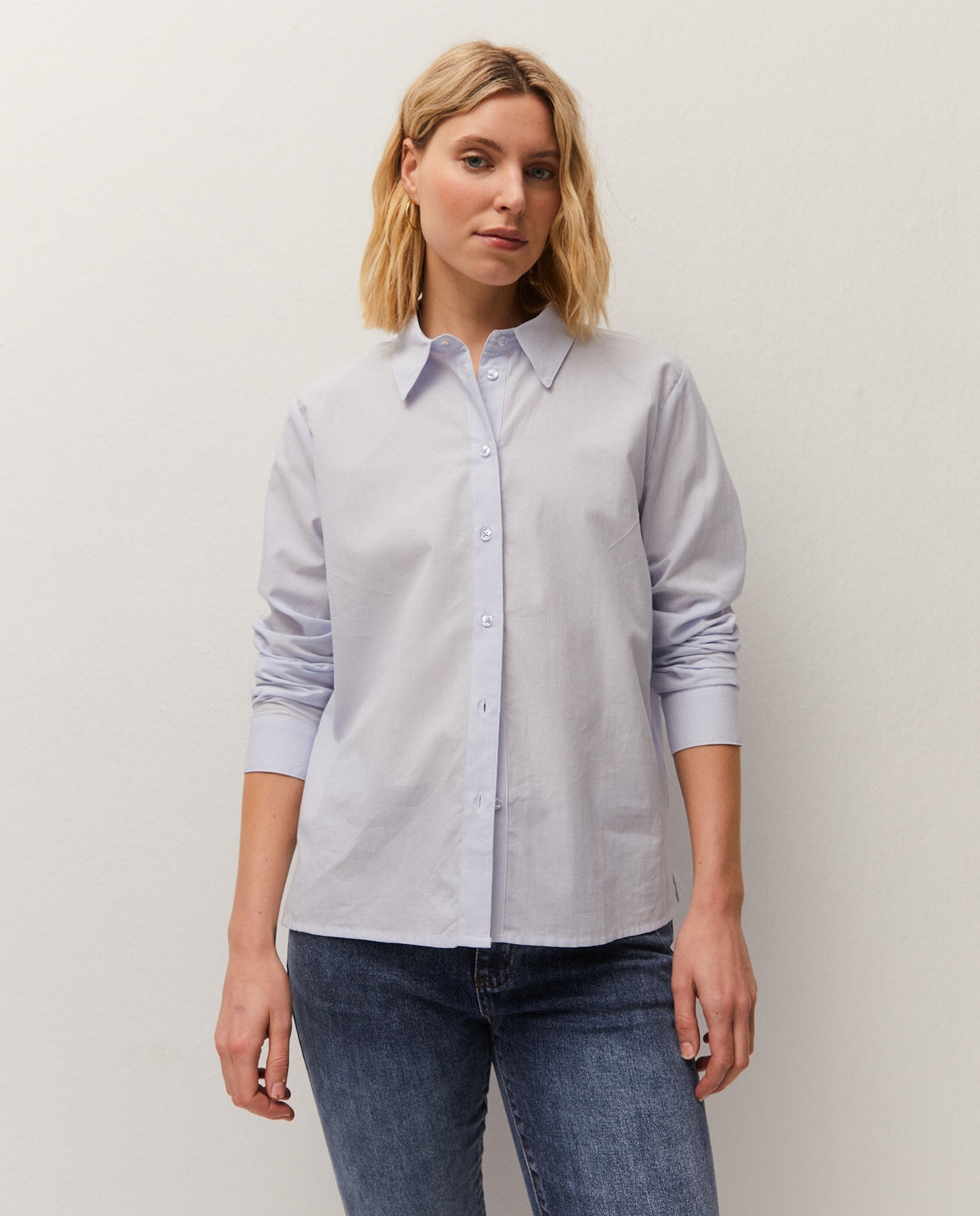 Camisa de mujer liso y larga - System Action - Azul claro Azul claro-1