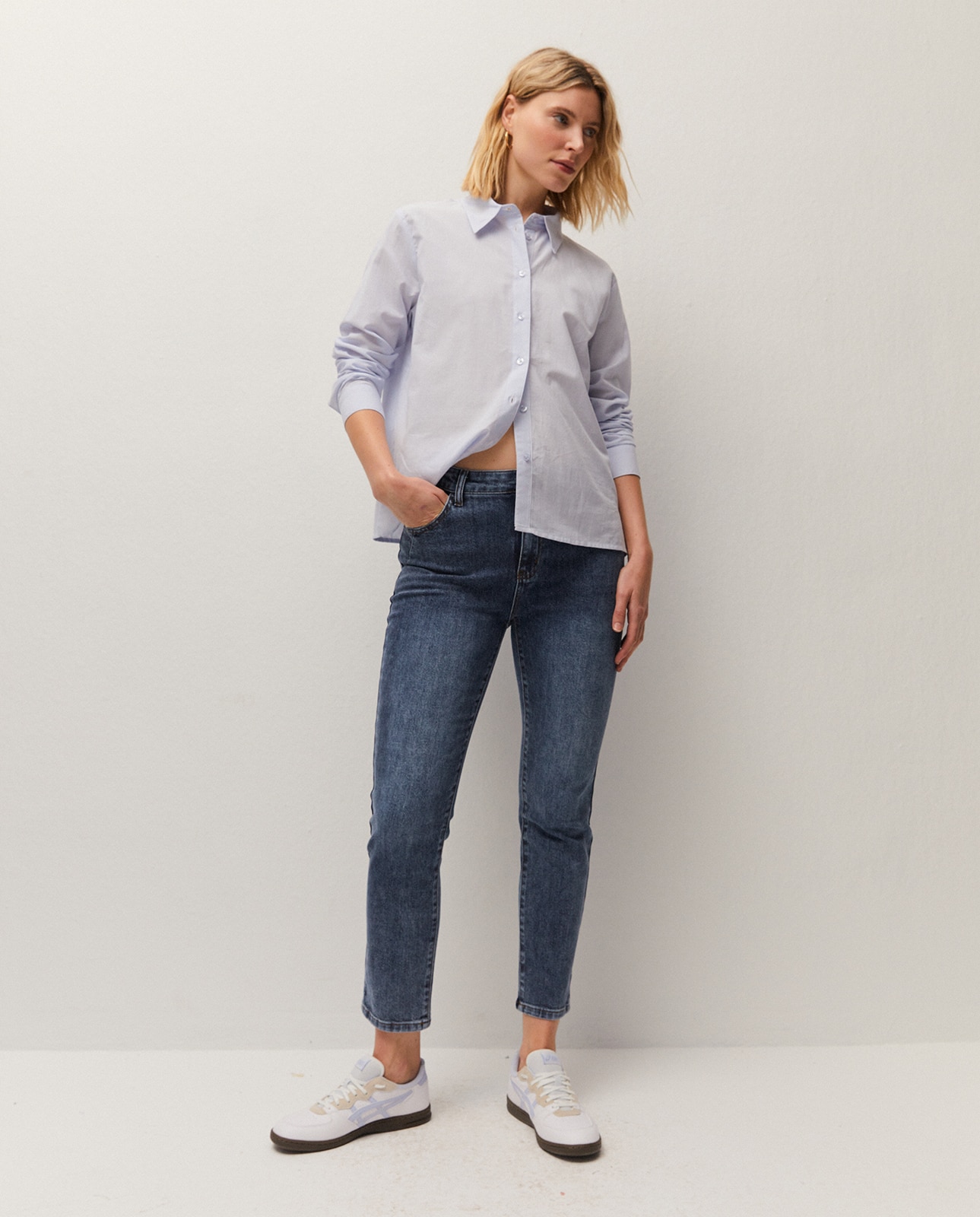 Camisa de mujer liso y larga - System Action - Azul claro Azul claro-3