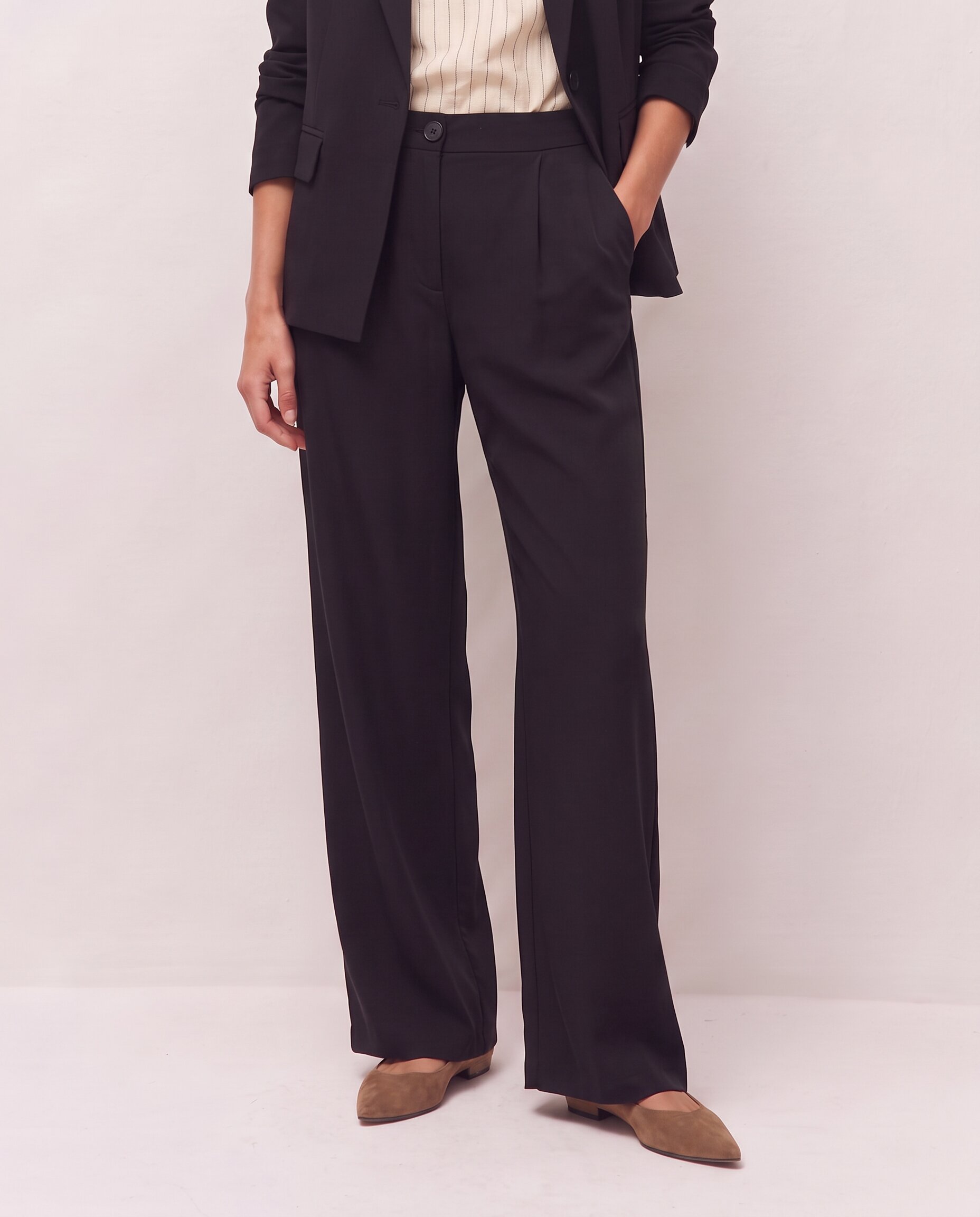 Pantalón de mujer confort con cierre de gancho - System Action - Negro Negro-2