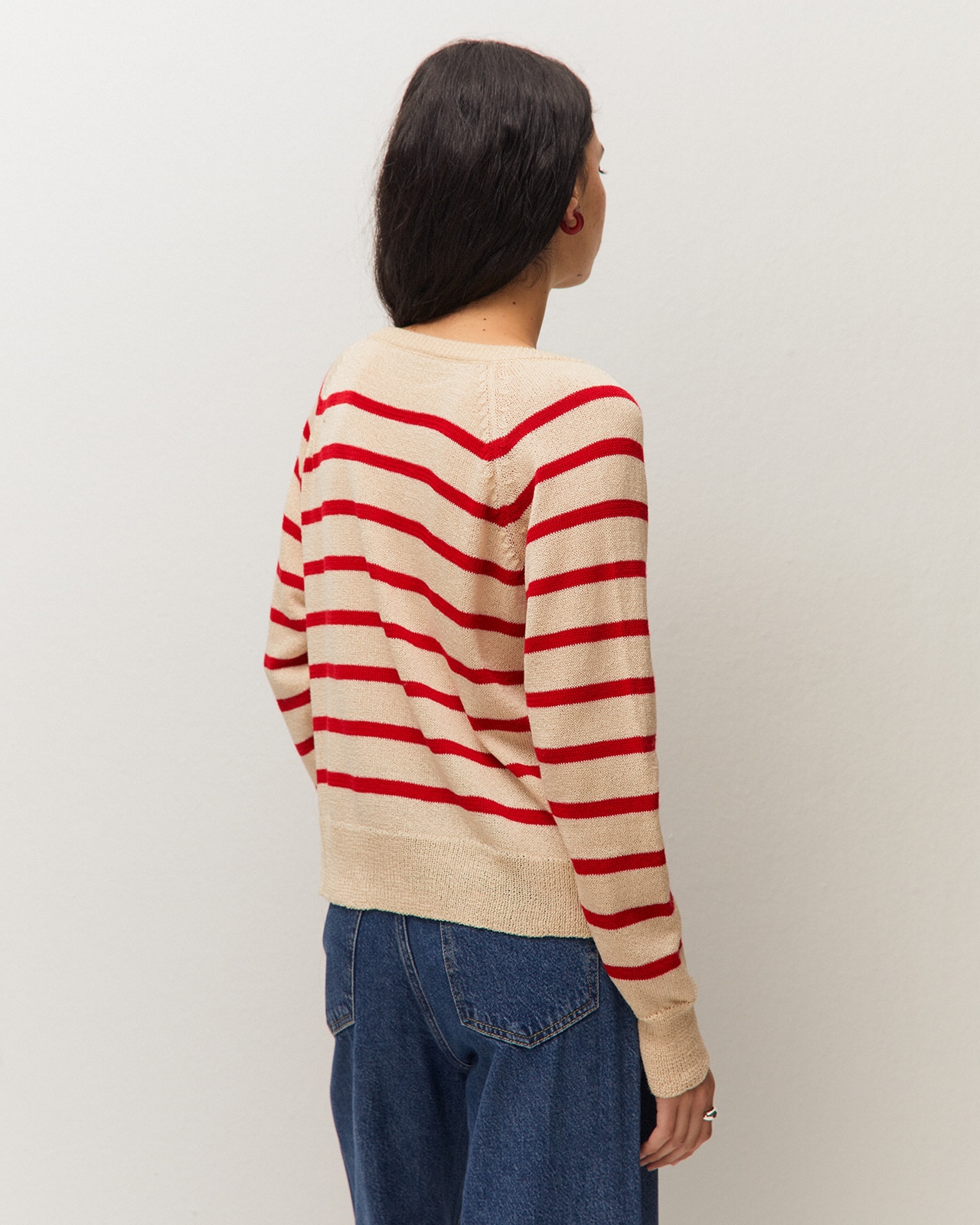 Jersey de mujer de rayas y escote pico - System Action - Rojo Rojo-3