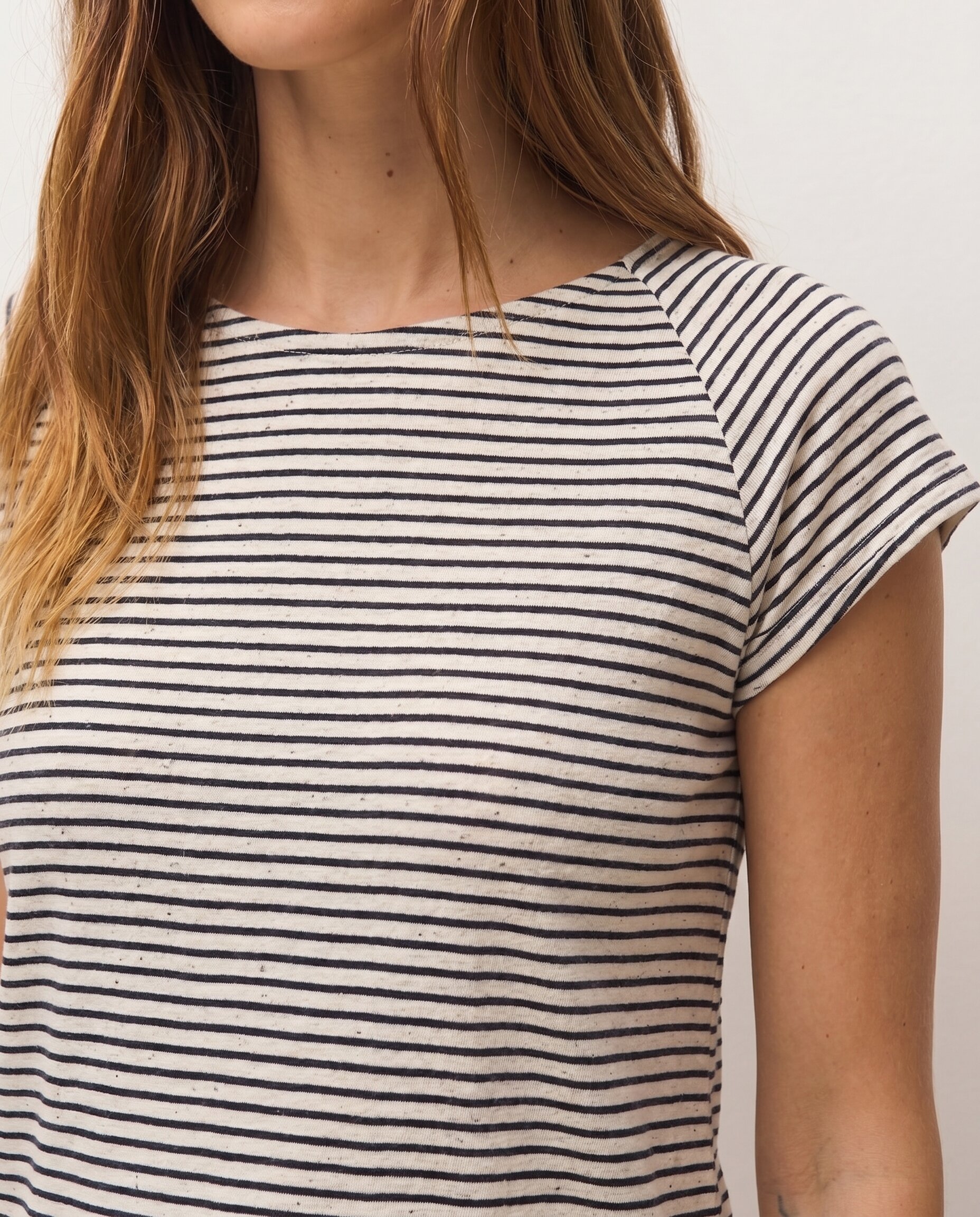 Camiseta de rayas de mujer con efecto evasé y manga corta - System Action - Azul Azul-5