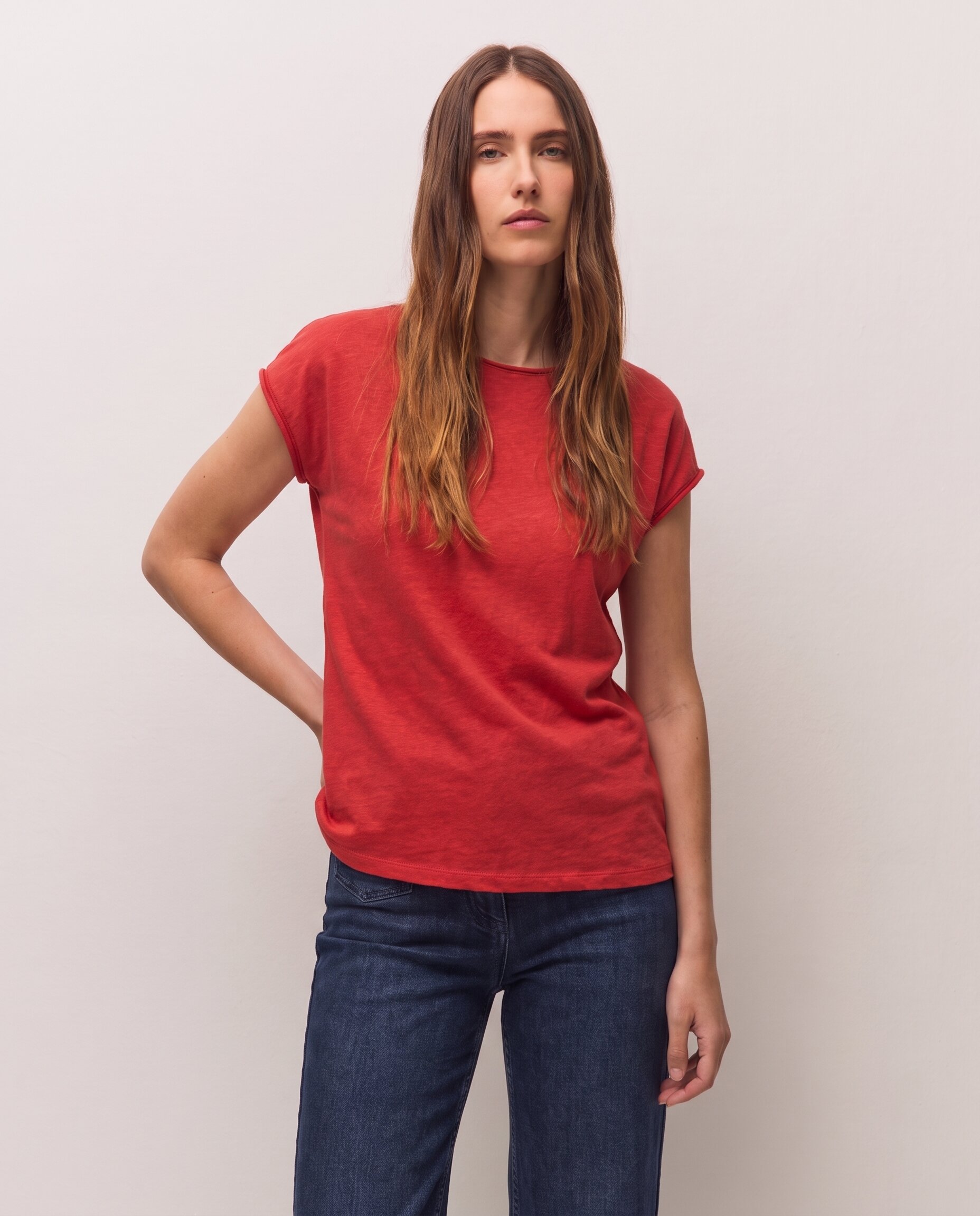 Camiseta de mujer de manga corta con lúrex - System Action - Rojo Rojo-2