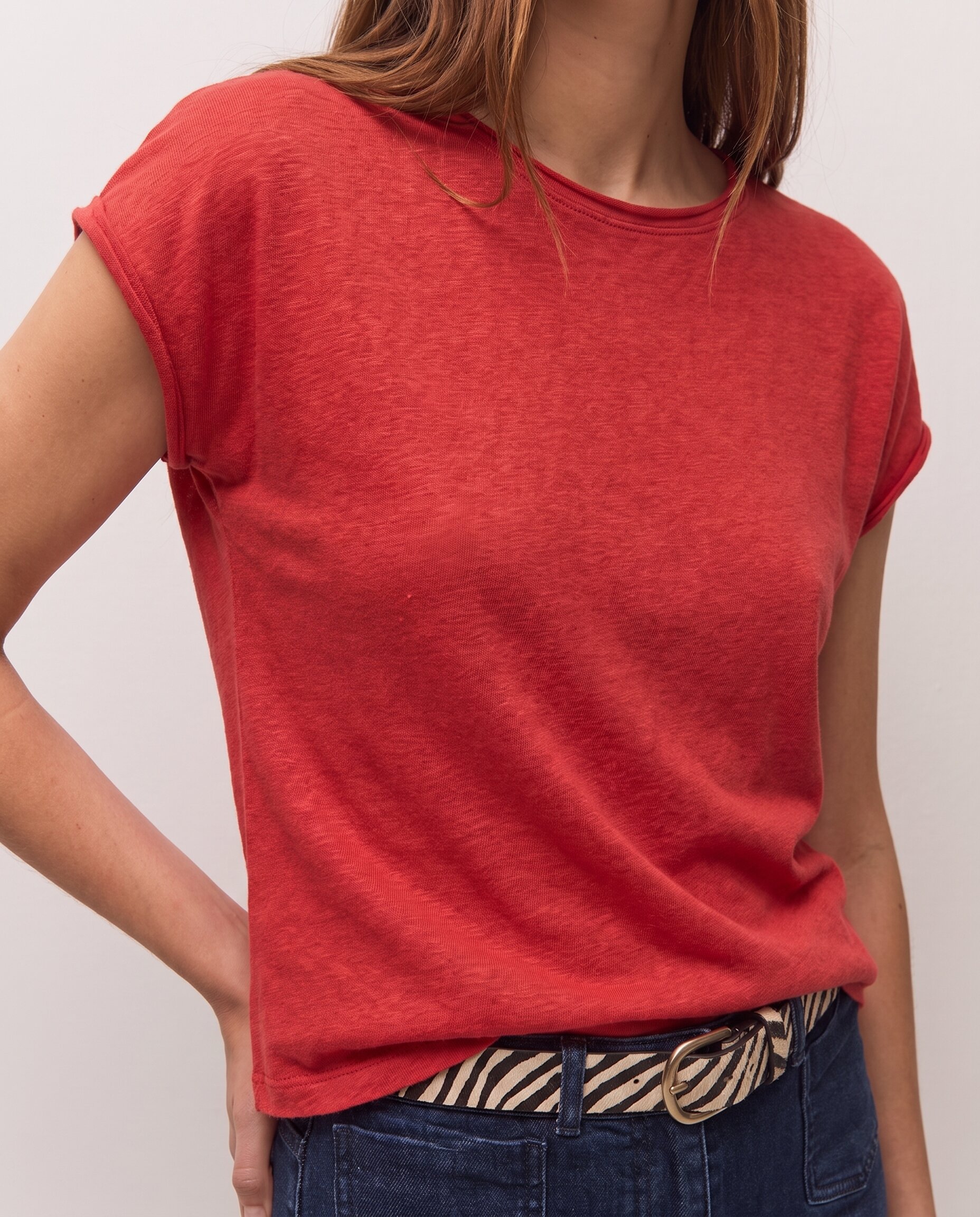 Camiseta de mujer de manga corta con lúrex - System Action - Rojo Rojo-3