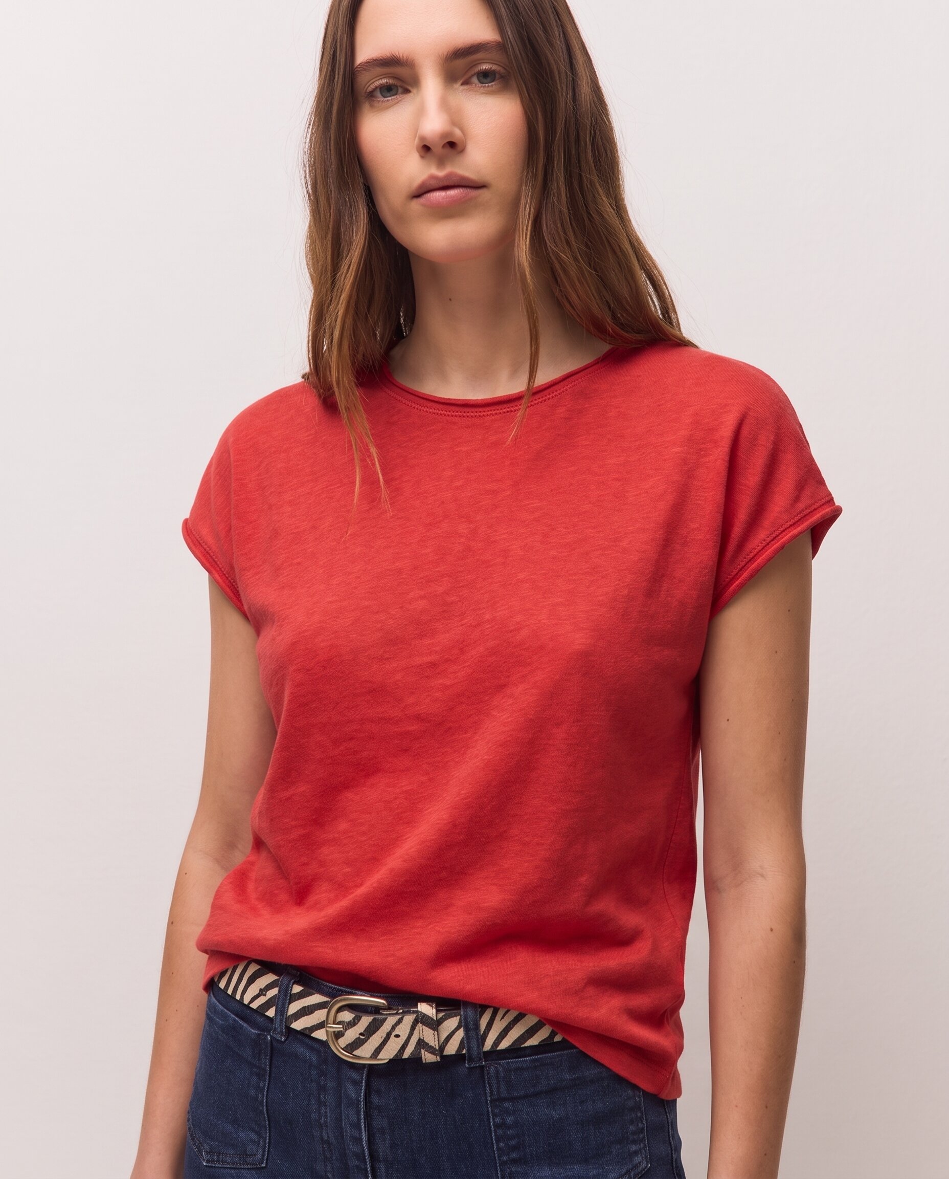 Camiseta de mujer de manga corta con lúrex - System Action - Rojo Rojo-4