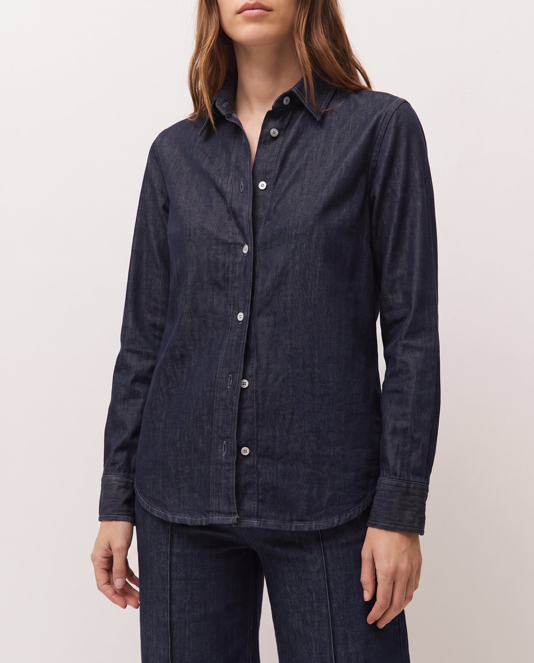 Camisa de mujer con efecto denim de manga larga - System Action - Azul índigo Azul índigo-3