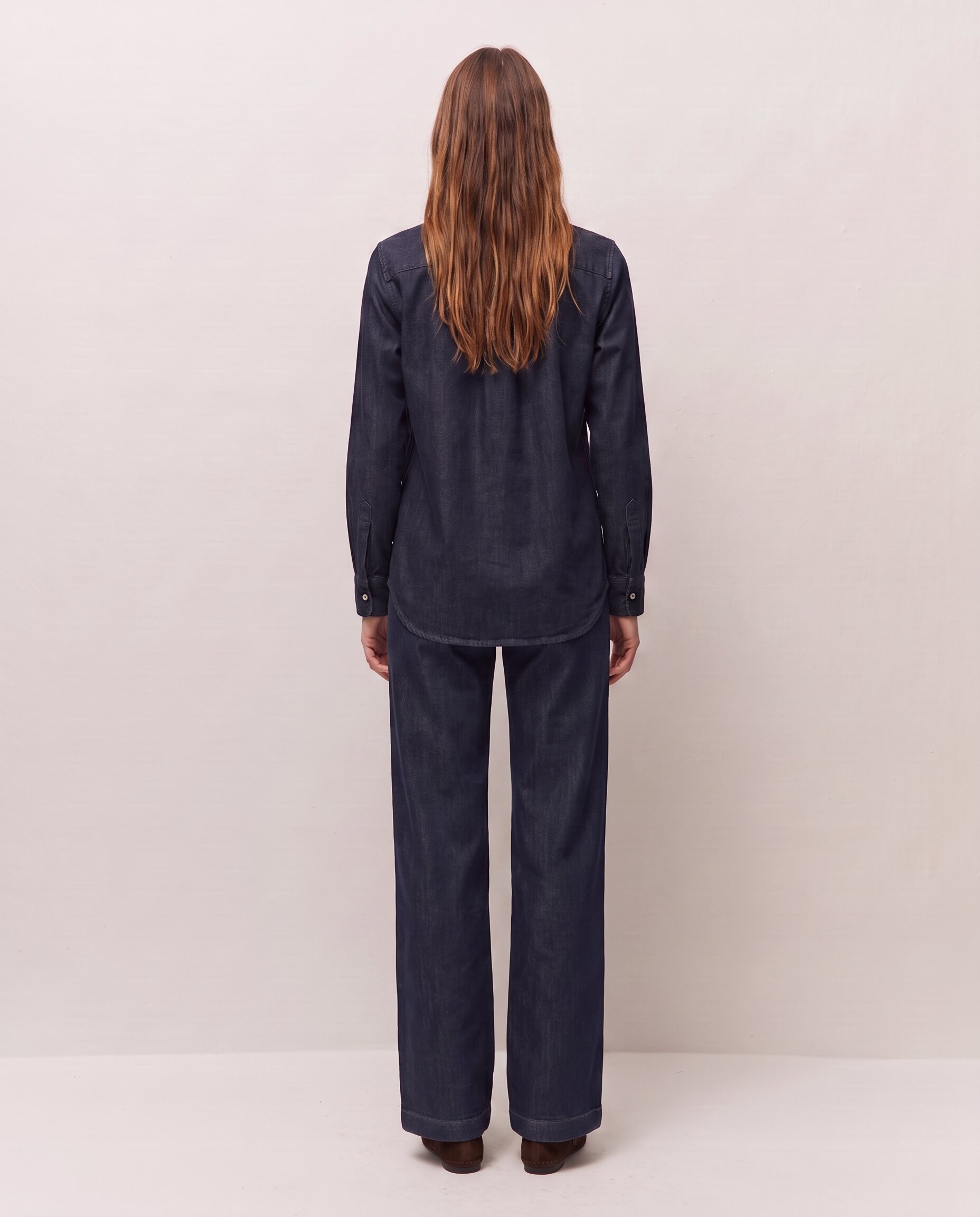 Camisa de mujer con efecto denim de manga larga - System Action - Azul índigo Azul índigo-4