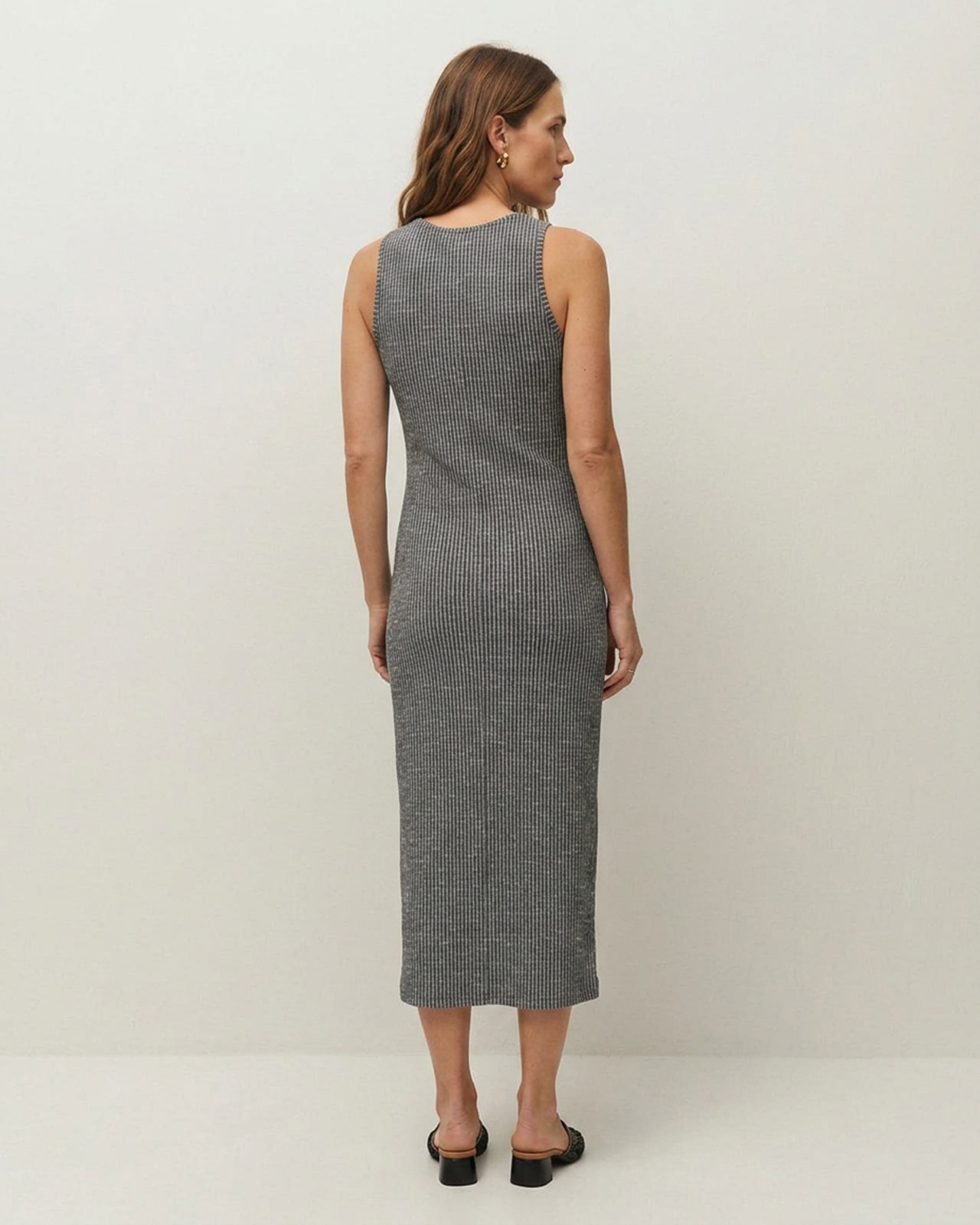 Vestido largo de canalé con abertura lateral y tirantes - System Action - Azul índigo Azul índigo-4