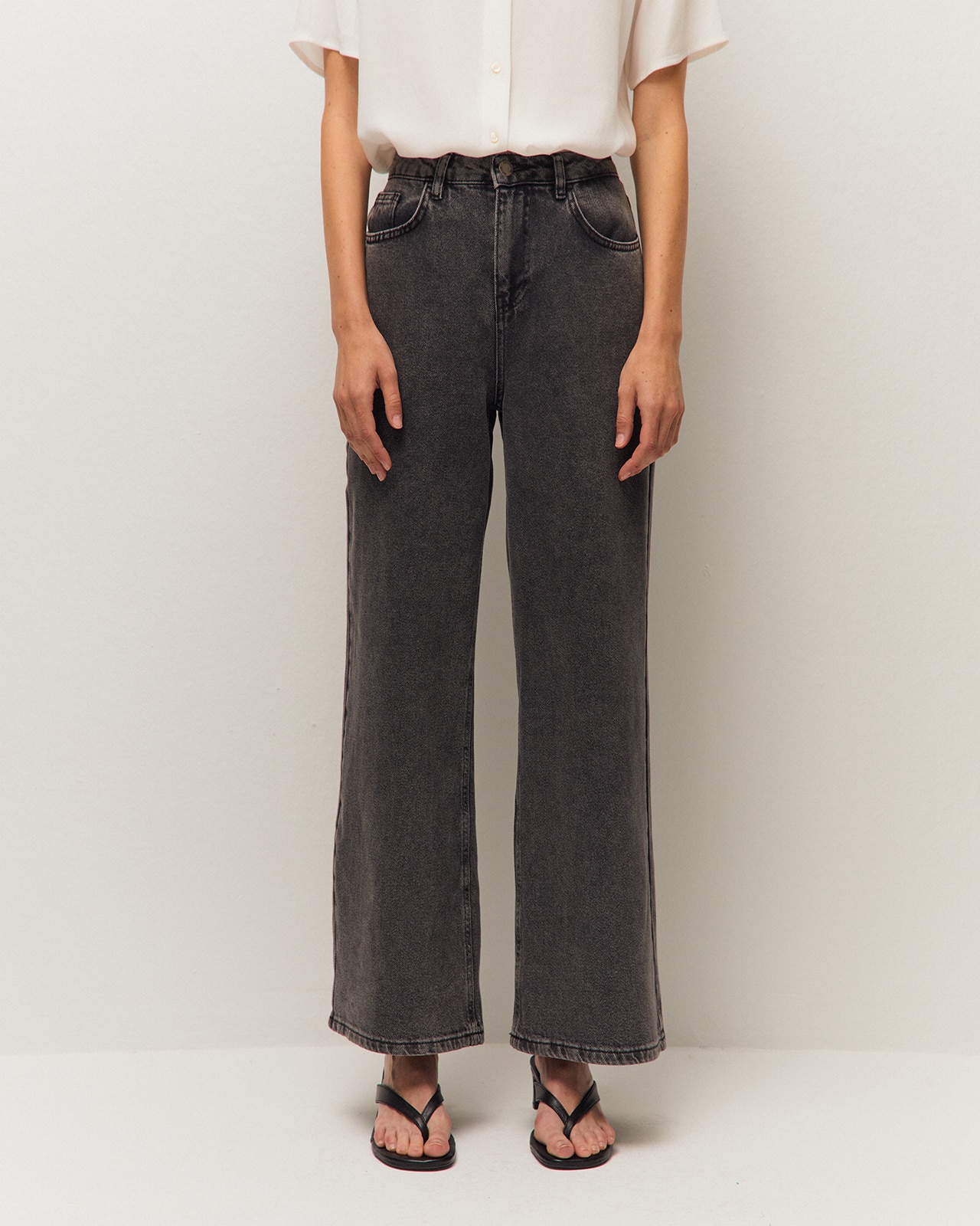 Pantalón vaquero wide leg de mujer de tiro medio - System Action - Negro Negro-2