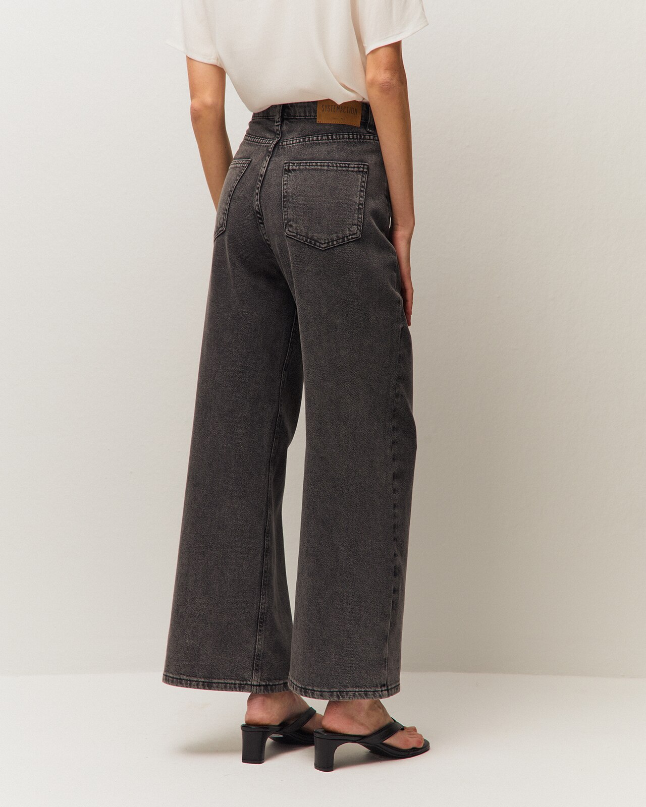 Pantalón vaquero wide leg de mujer de tiro medio - System Action - Negro Negro-3