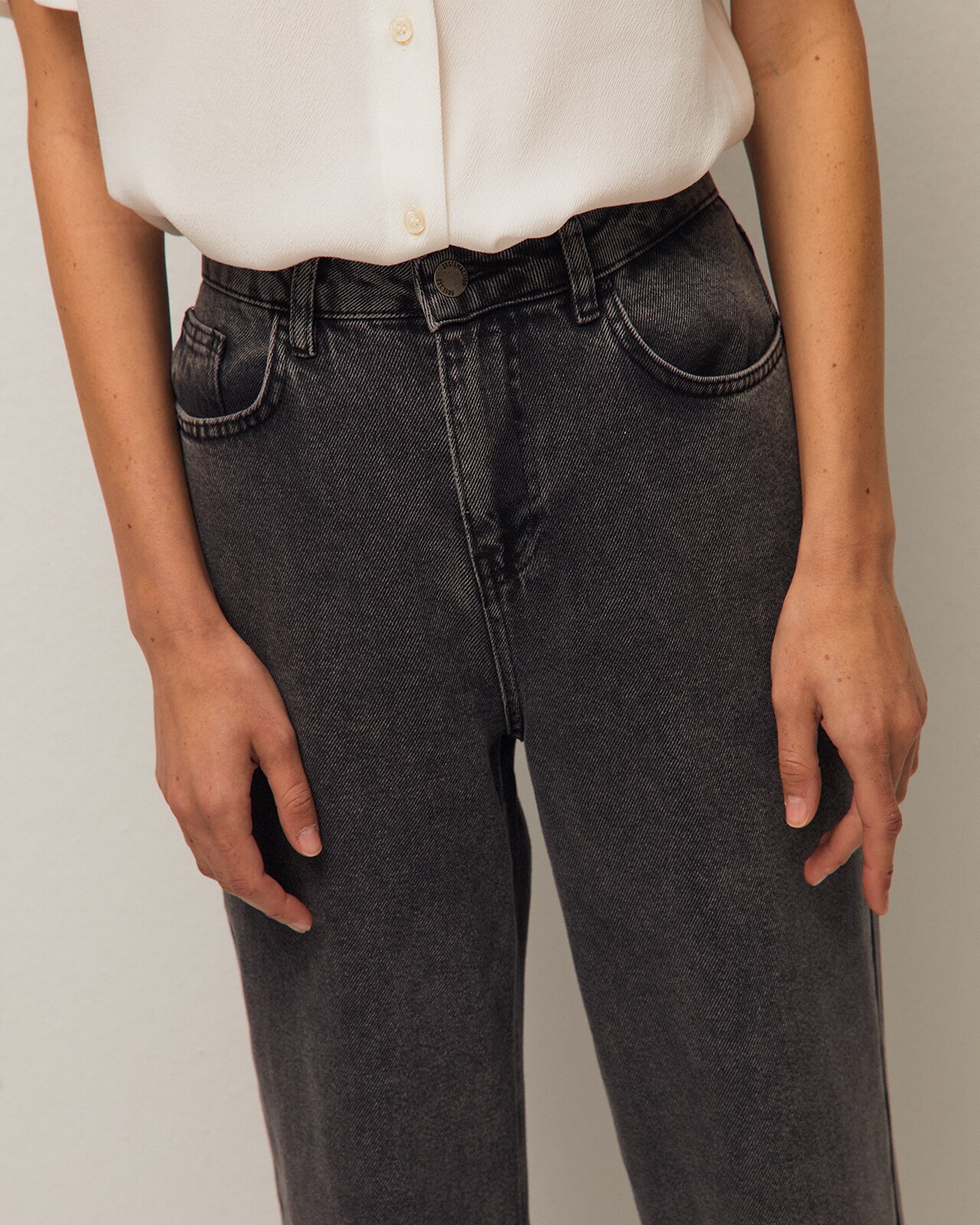 Pantalón vaquero wide leg de mujer de tiro medio - System Action - Negro Negro-4