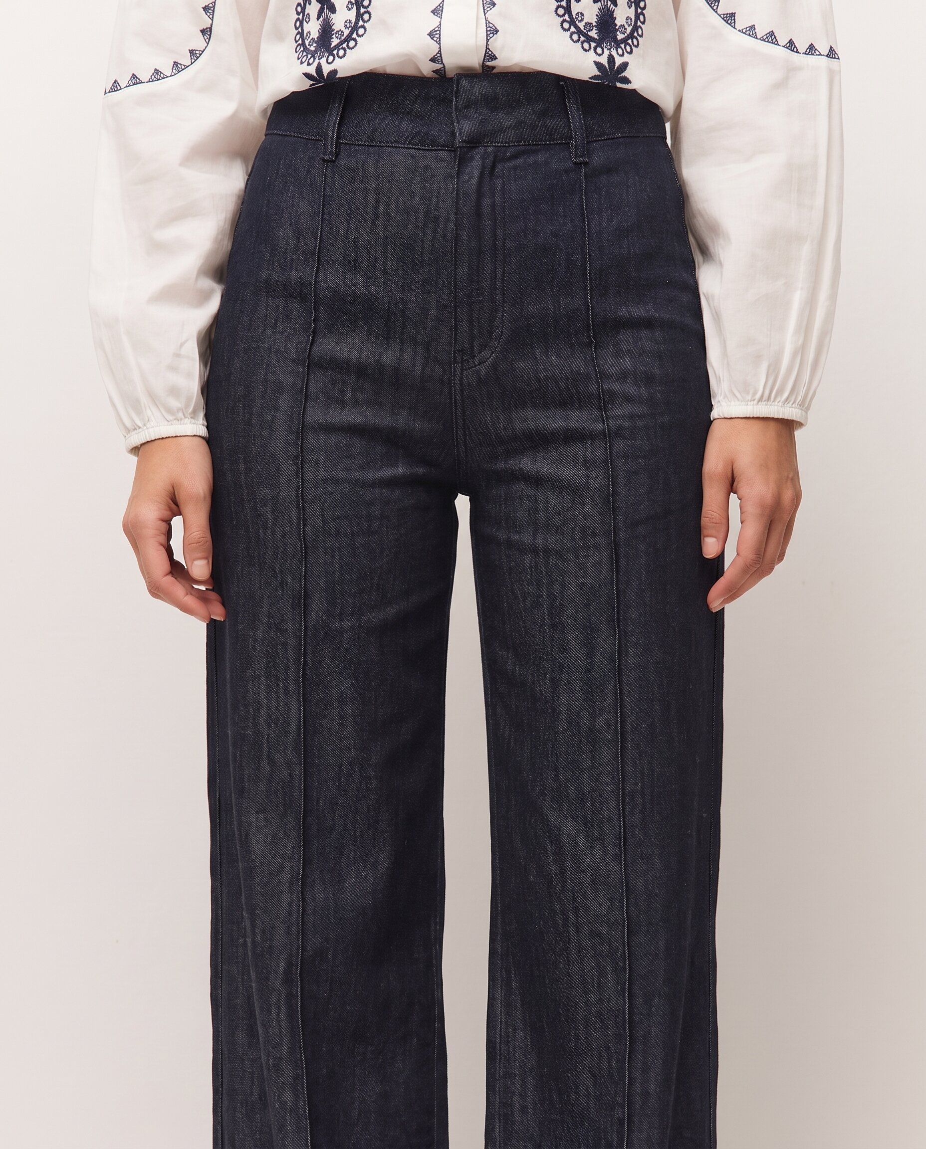 Pantalón ancho de mujer con efecto denim y corte wide leg - System Action - Azul índigo Azul índigo-2