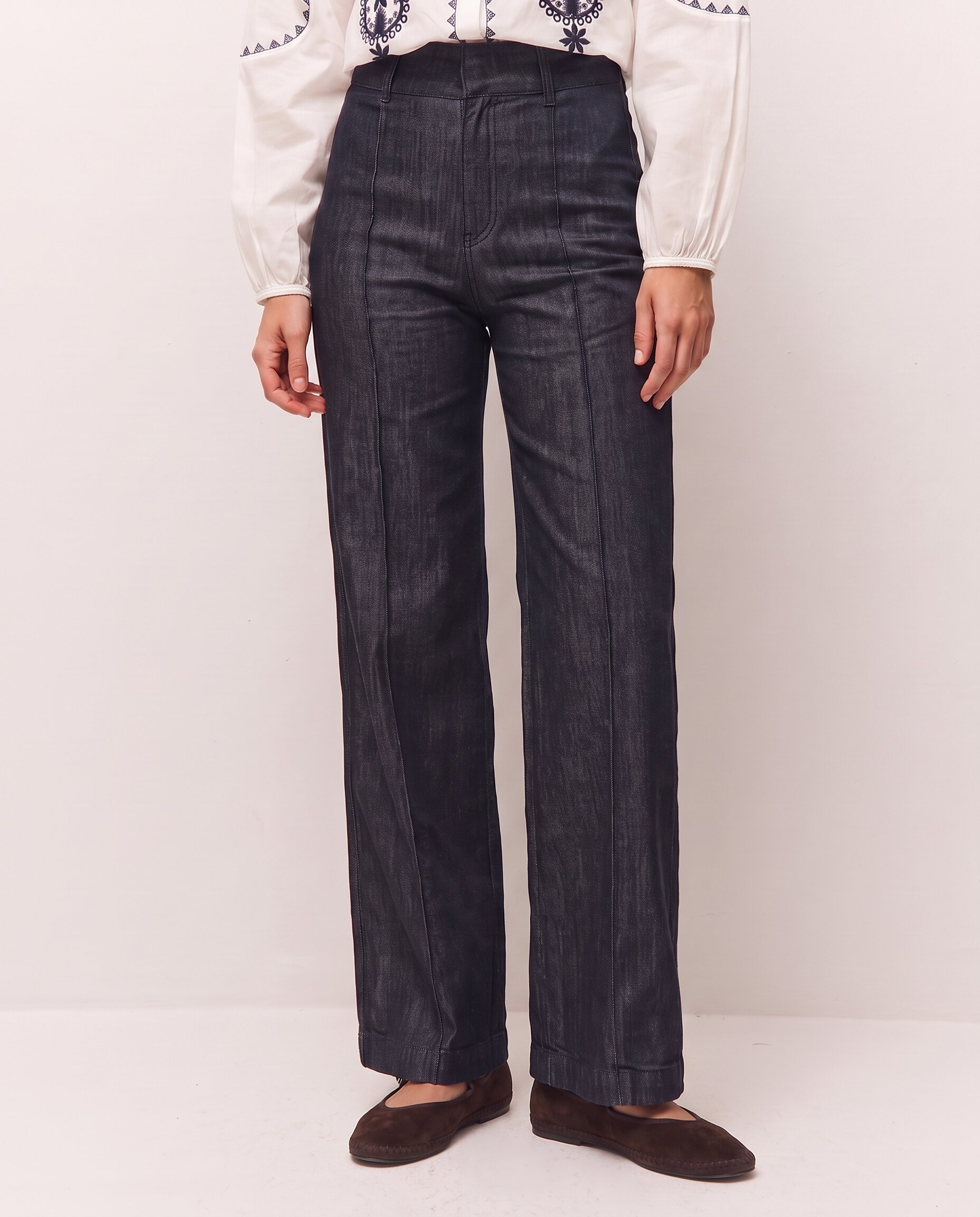 Pantalón ancho de mujer con efecto denim y corte wide leg - System Action - Azul índigo Azul índigo-3