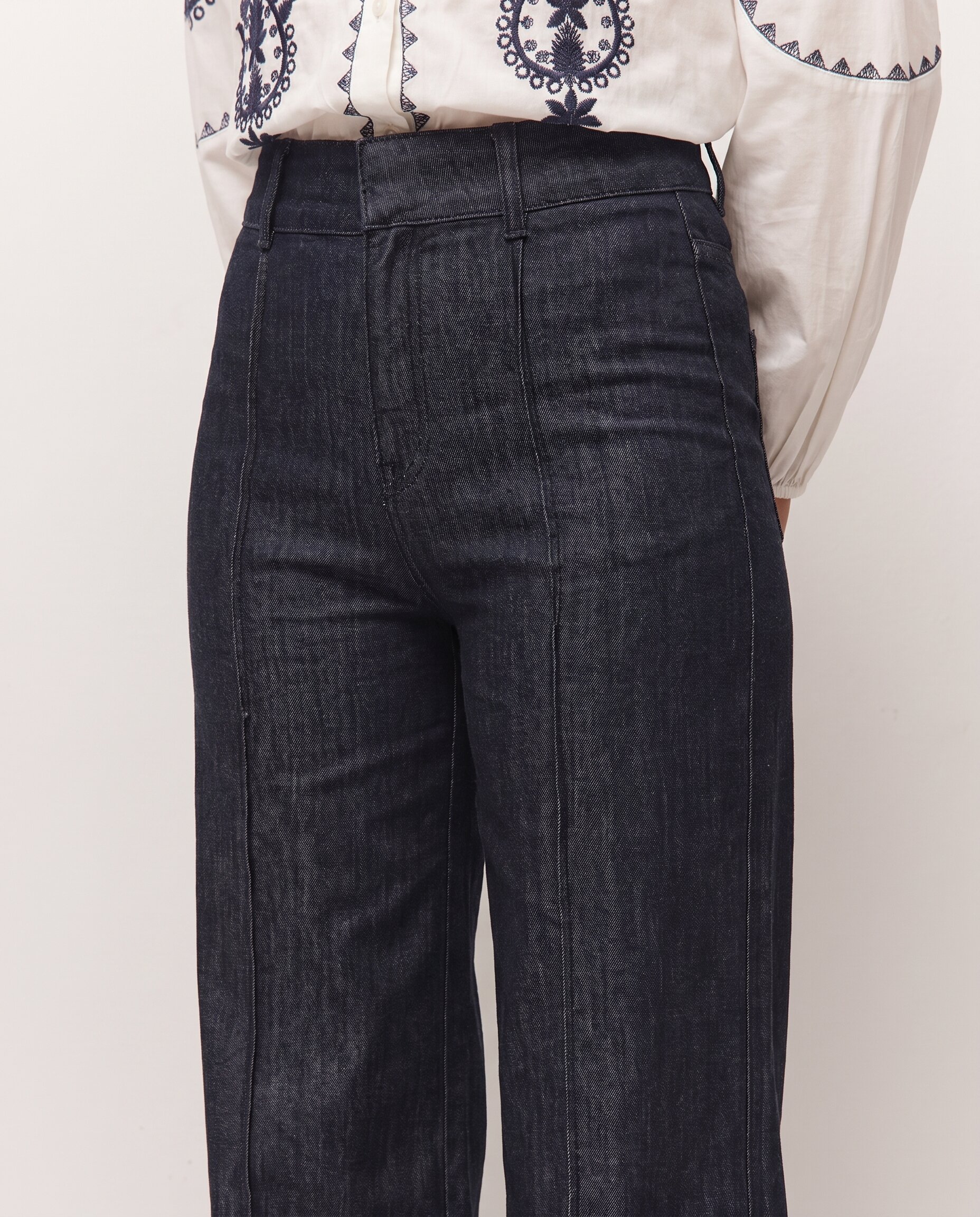 Pantalón ancho de mujer con efecto denim y corte wide leg - System Action - Azul índigo Azul índigo-4