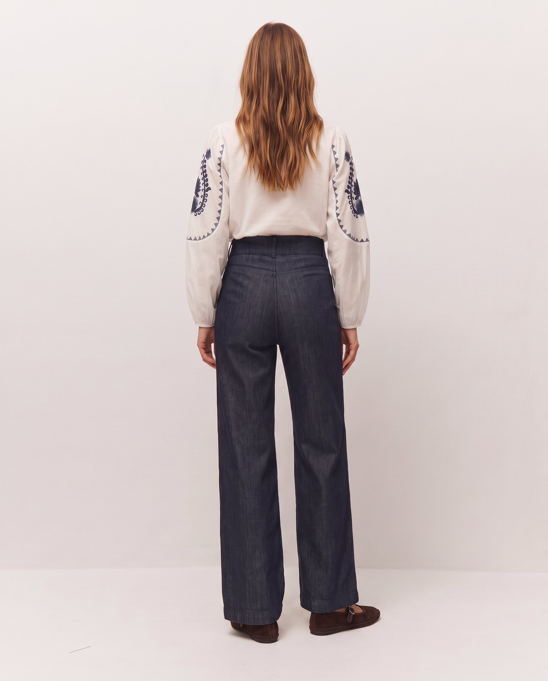 Pantalón ancho de mujer con efecto denim y corte wide leg - System Action - Azul índigo Azul índigo-5