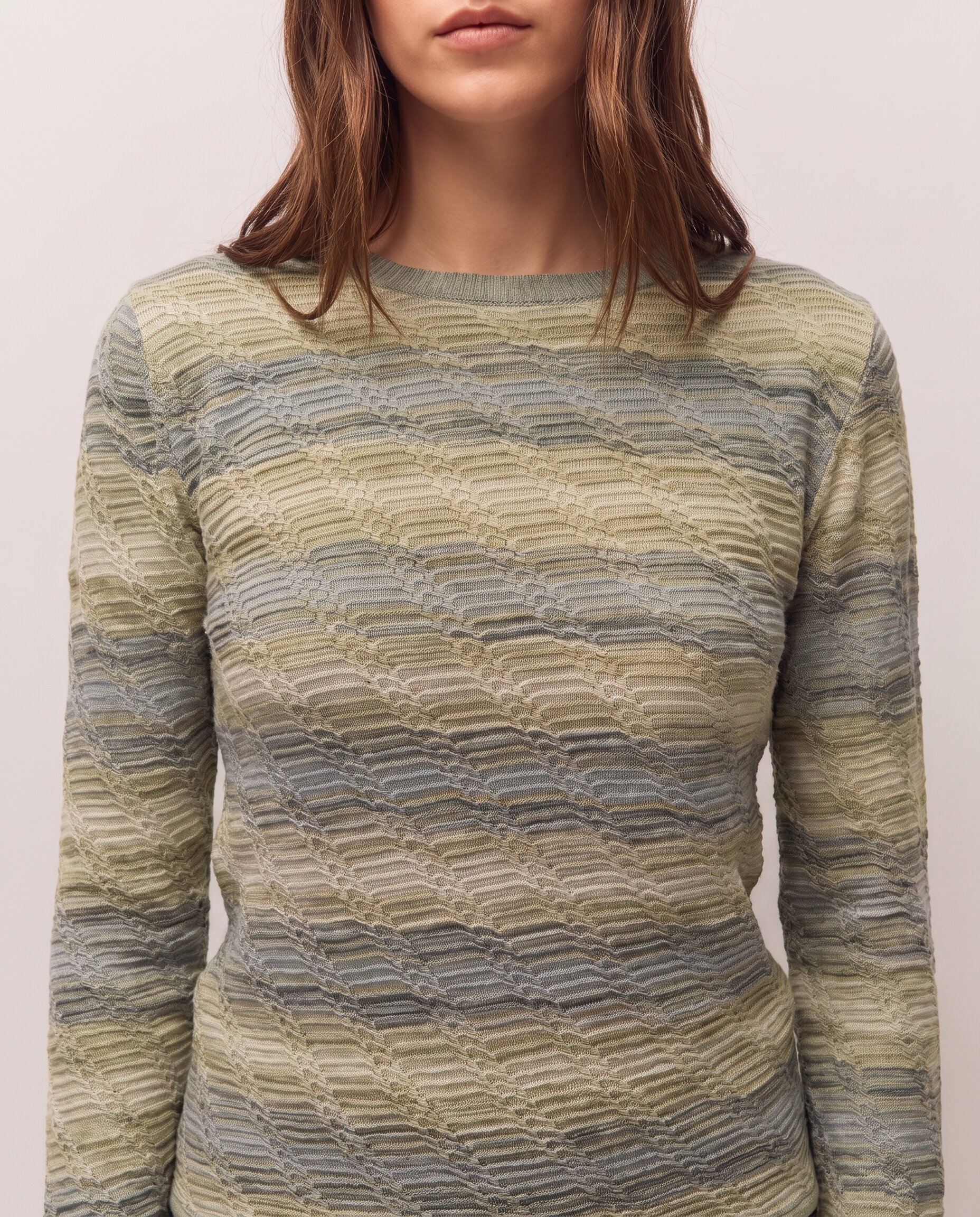 Jersey de mujer listado de jacquard de cuello redondo - System Action - Verde Verde-3