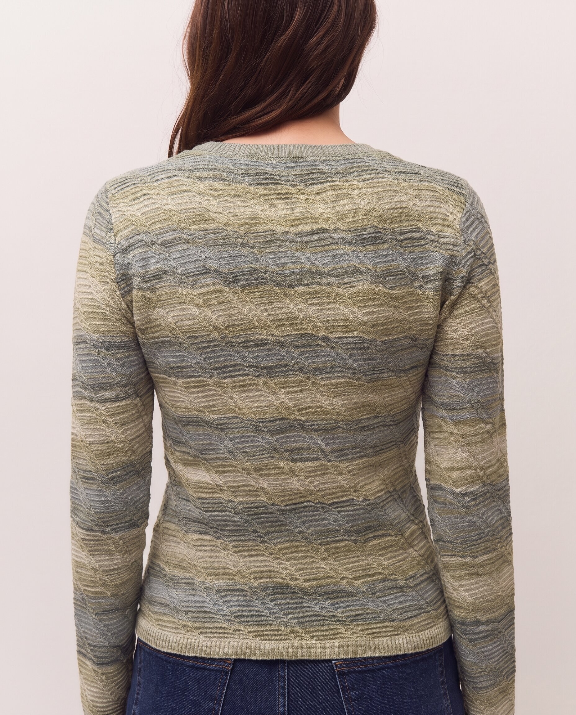 Jersey de mujer listado de jacquard de cuello redondo - System Action - Verde Verde-5