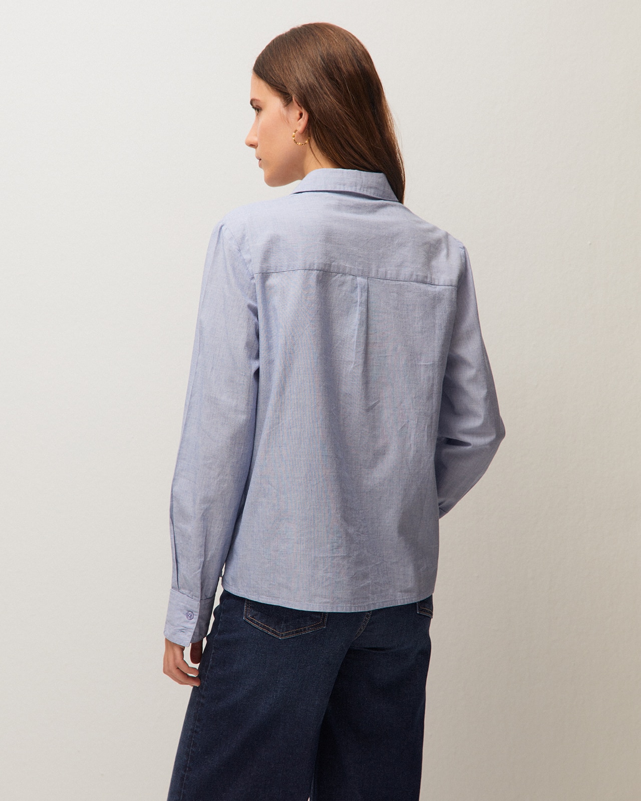 Camisa de mujer en tejido chambray en manga larga - System Action - Azul Azul-3