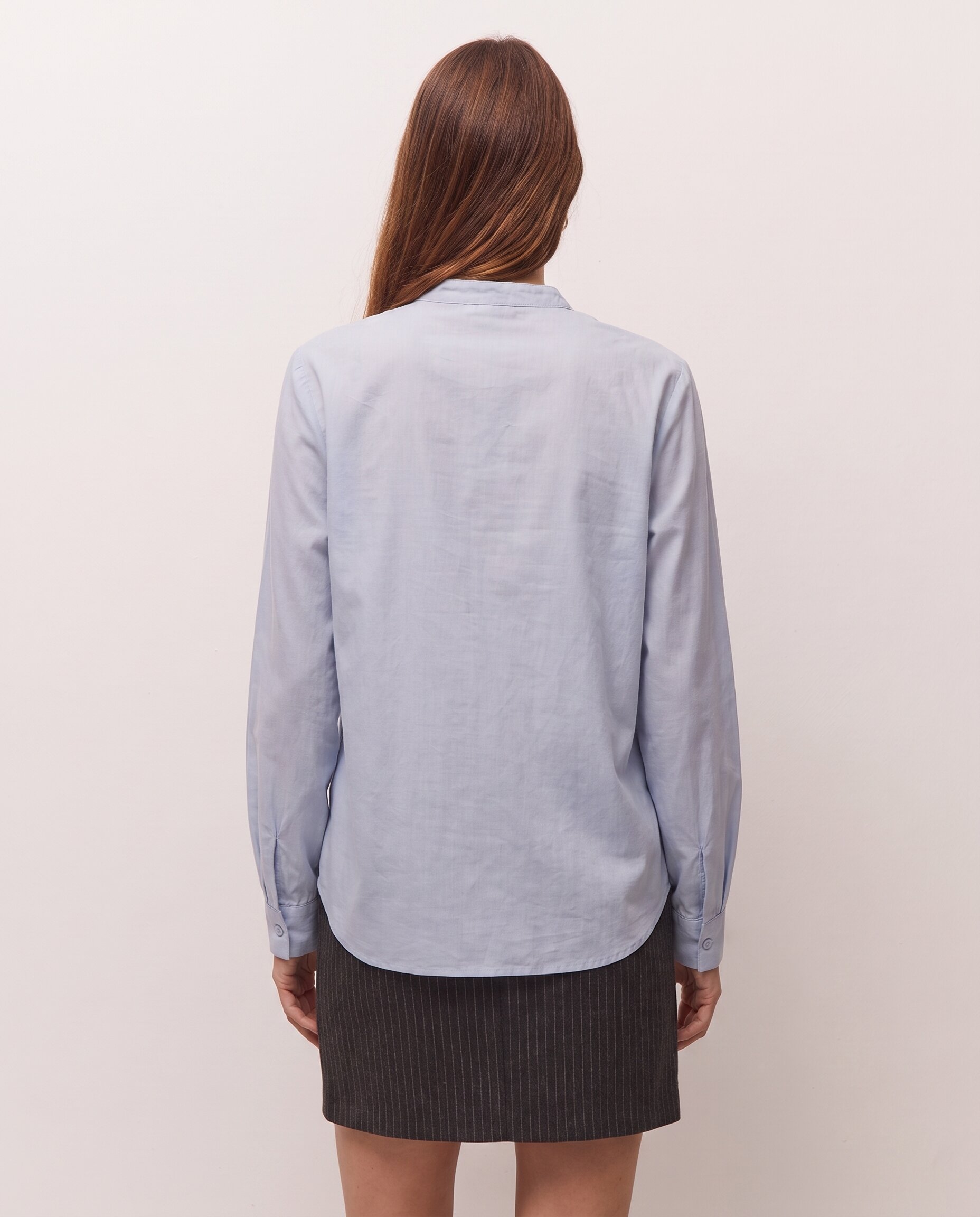 Camisa de mujer con detalle volante y tejido de chambray - System Action - Azul Azul-5