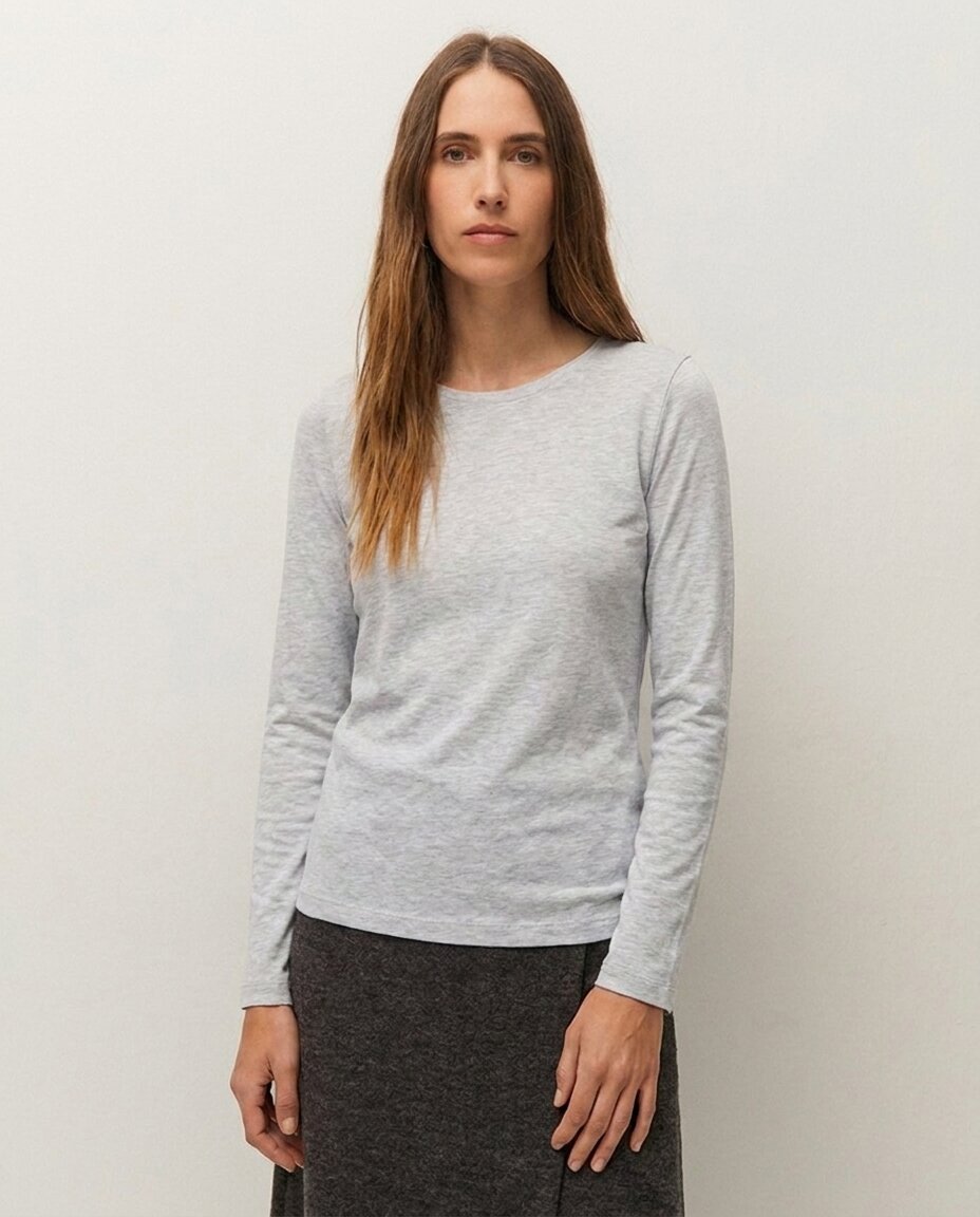 Camiseta bàsica de mujer en tejido melange y manga larga - System Action - Gris Gris-2