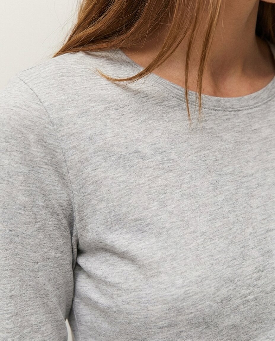 Camiseta bàsica de mujer en tejido melange y manga larga - System Action - Gris Gris-3