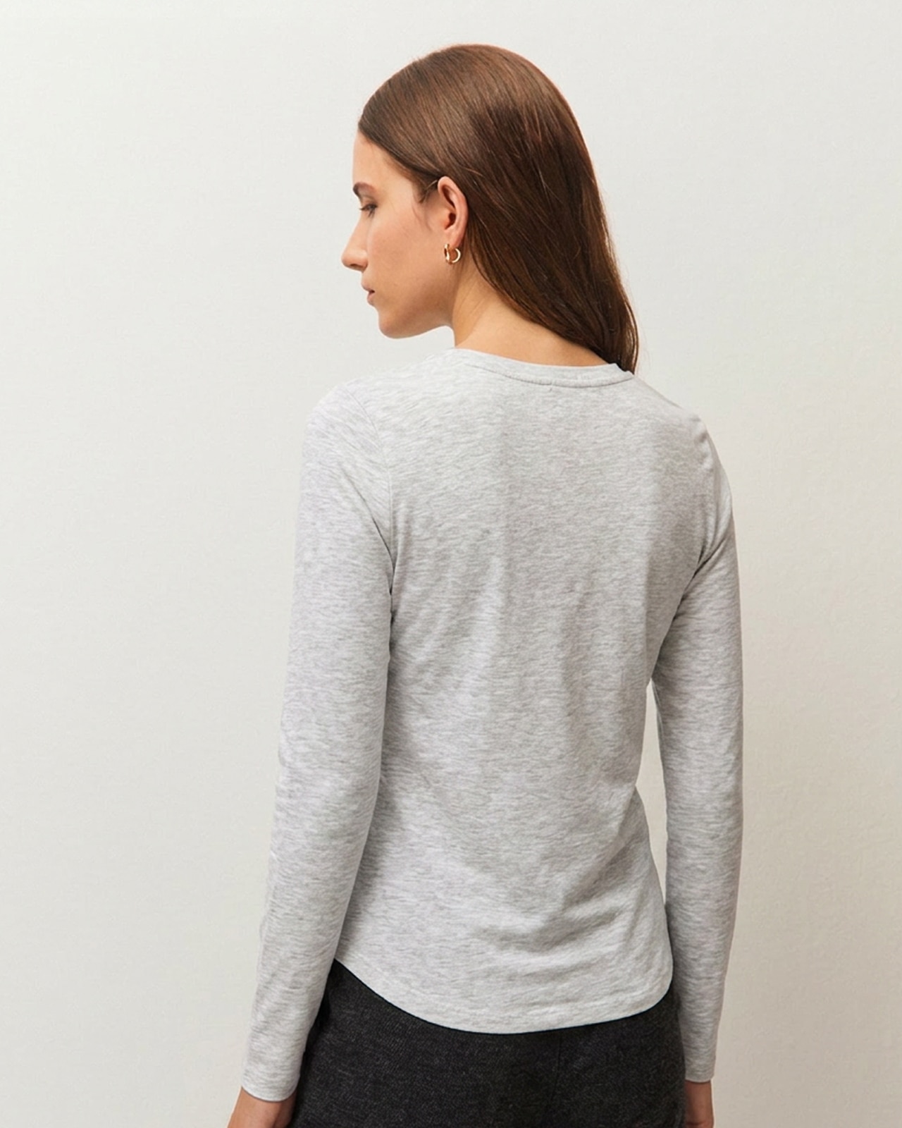 Camiseta bàsica de mujer en tejido melange y manga larga - System Action - Gris Gris-5