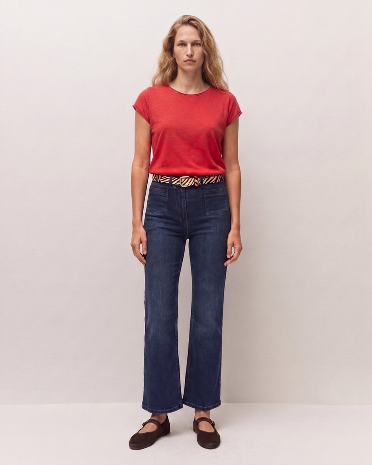 Pantalón vaquero recto de mujer con bolsillos de vivo - System Action - Azul Azul-1