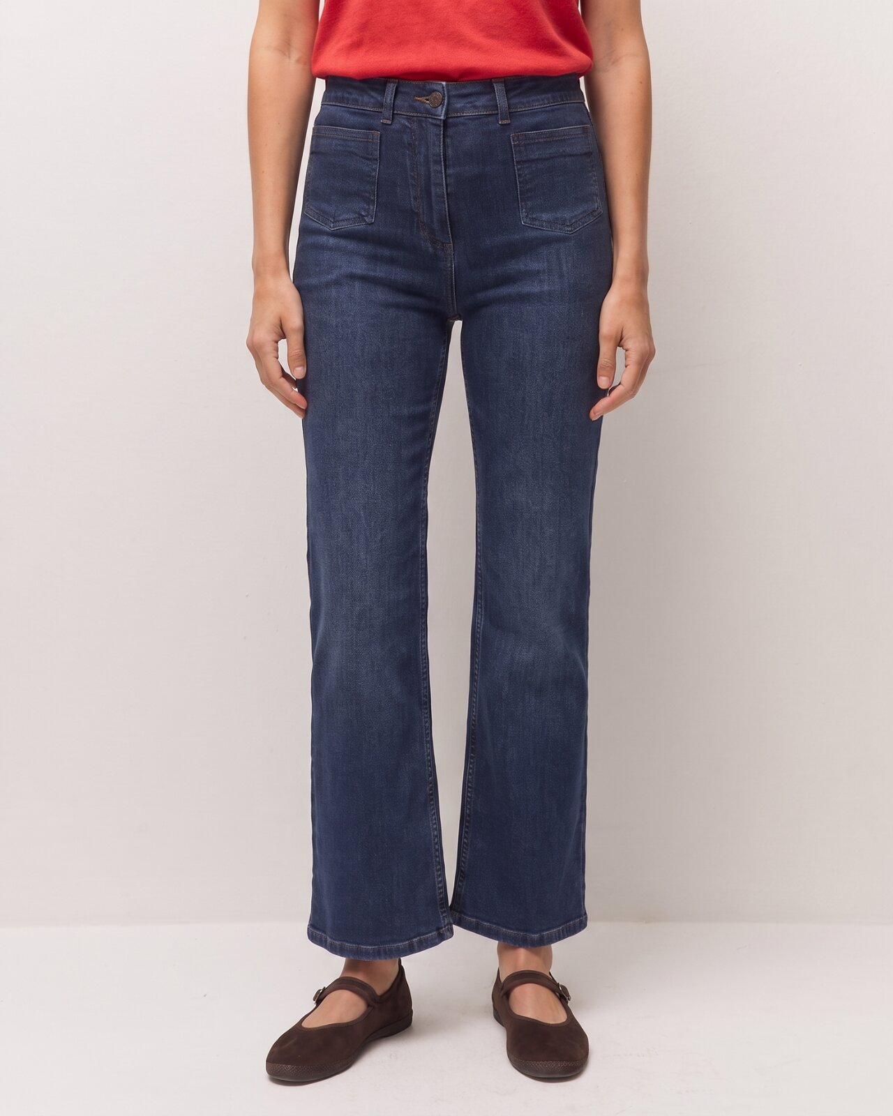 Pantalón vaquero recto de mujer con bolsillos de vivo - System Action - Azul Azul-2