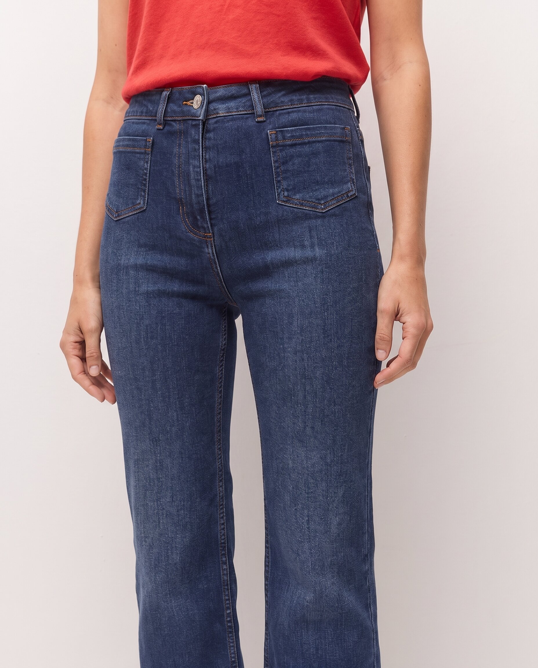 Pantalón vaquero recto de mujer con bolsillos de vivo - System Action - Azul Azul-3