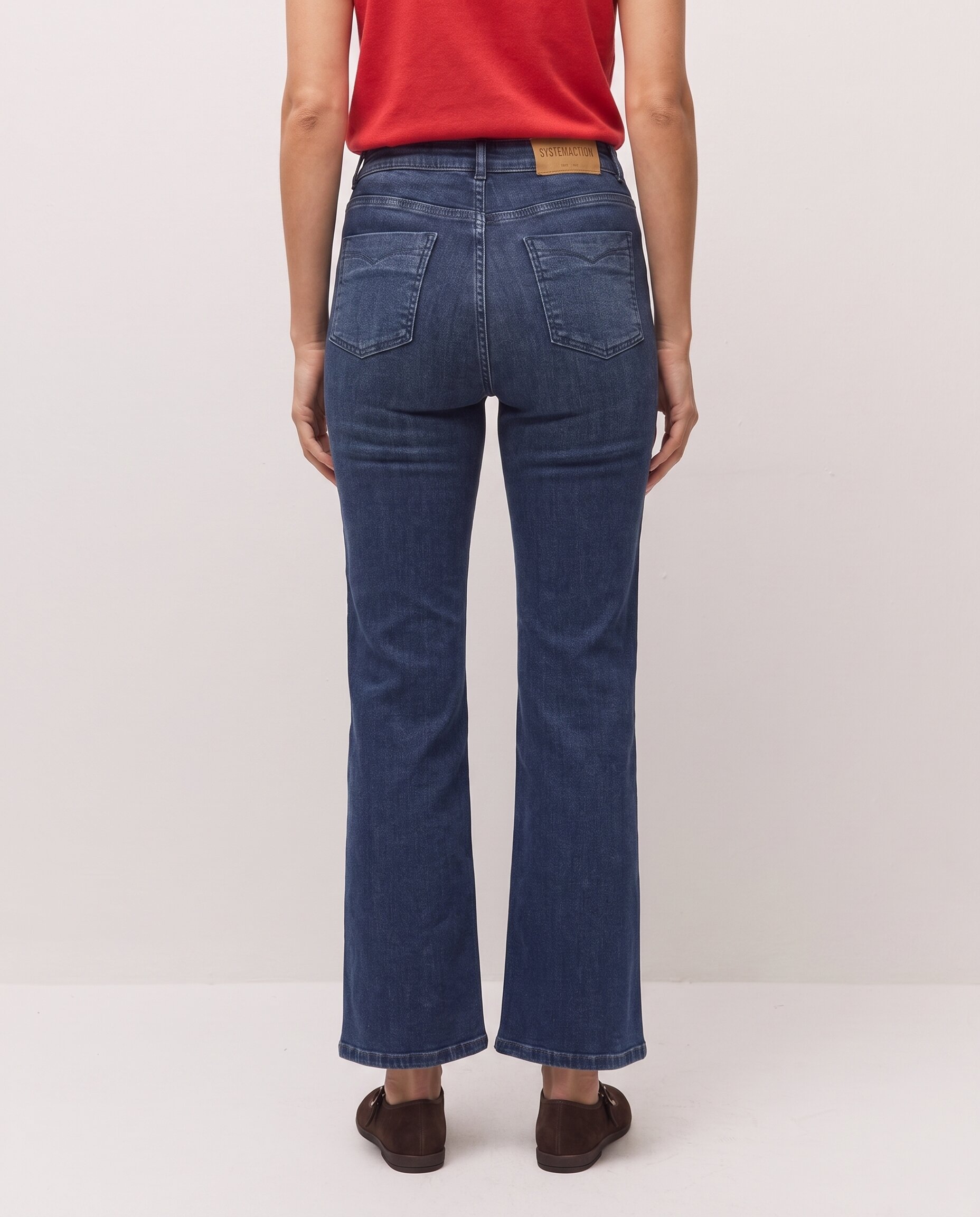 Pantalón vaquero recto de mujer con bolsillos de vivo - System Action - Azul Azul-5