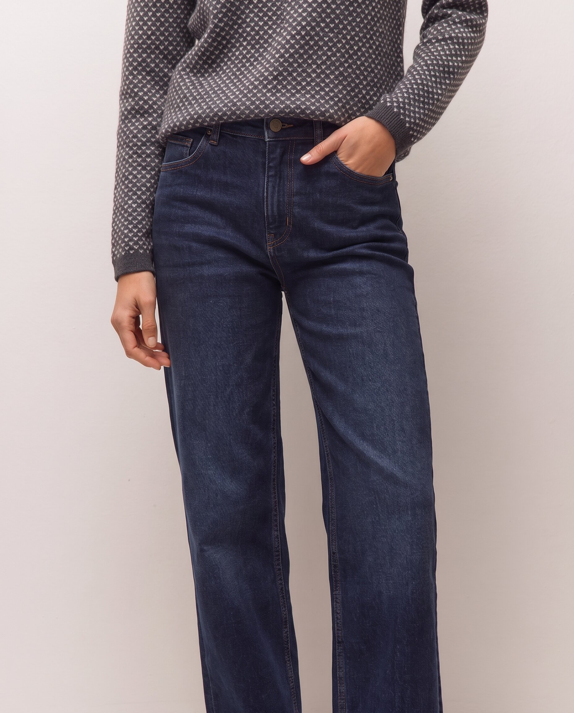 Pantalón vaquero recto de mujer de cinco bolsillos - System Action - Azul índigo Azul índigo-4