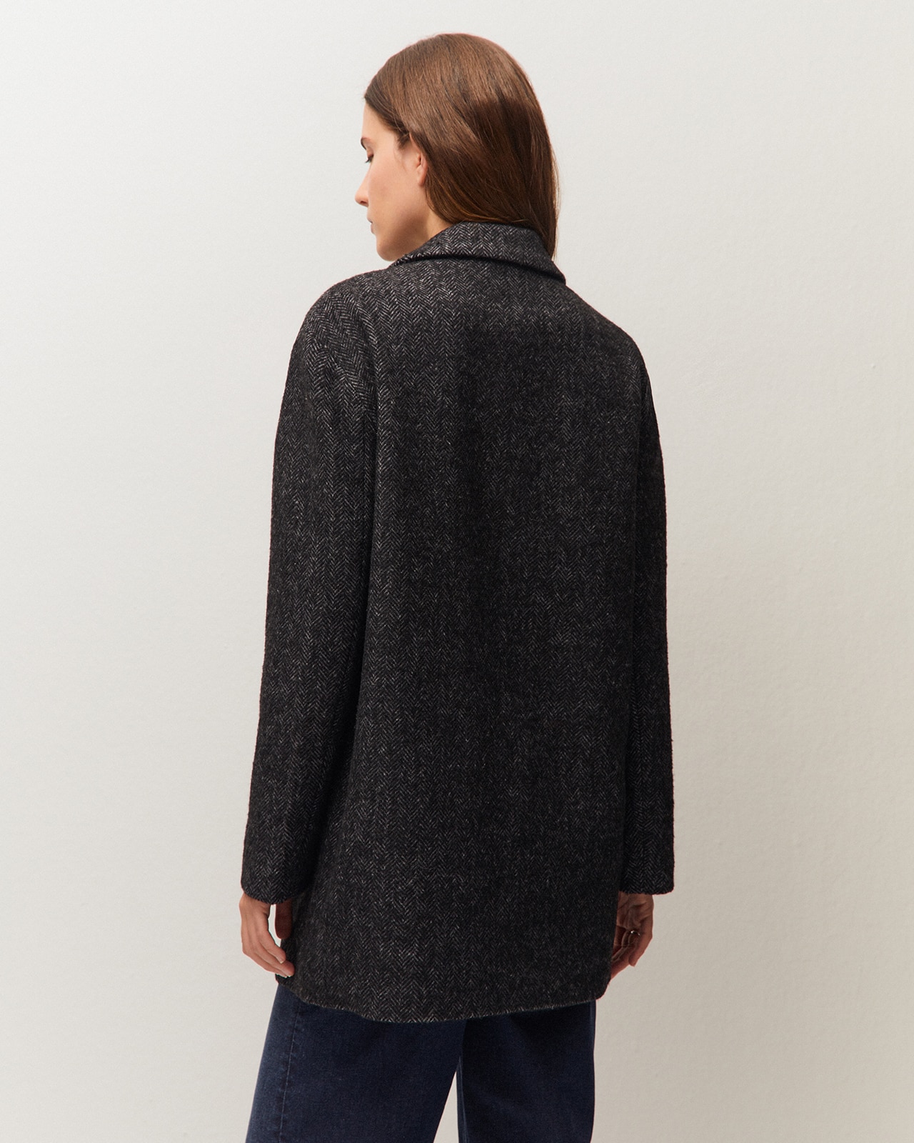 Abrigo de mujer de tejido de espiga y cuello solapa - System Action - Gris oscuro Gris oscuro-3