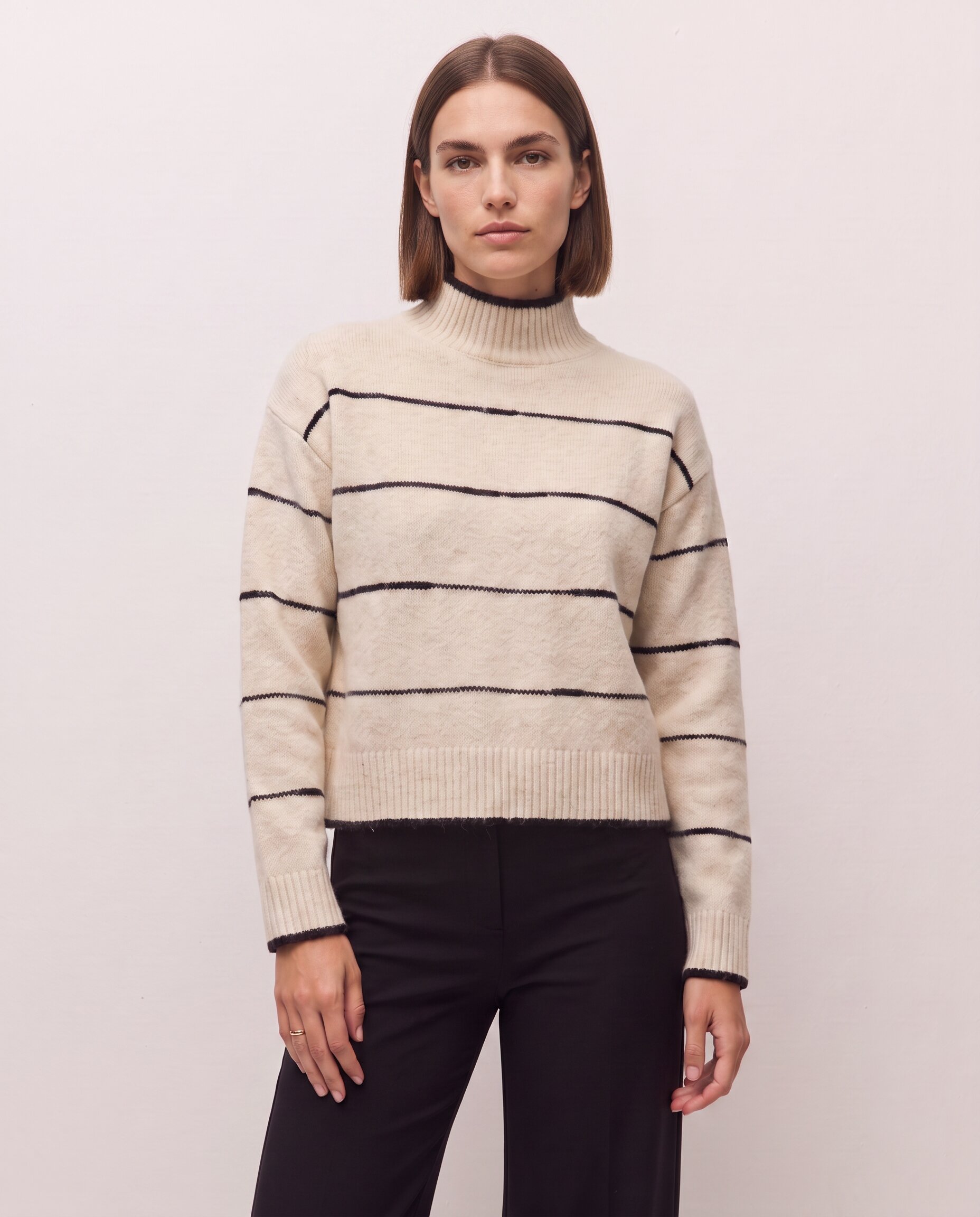 Jersey de rayas de mujer con detalles a contraste y cuello perkins - System Action - Crudo Crudo-1