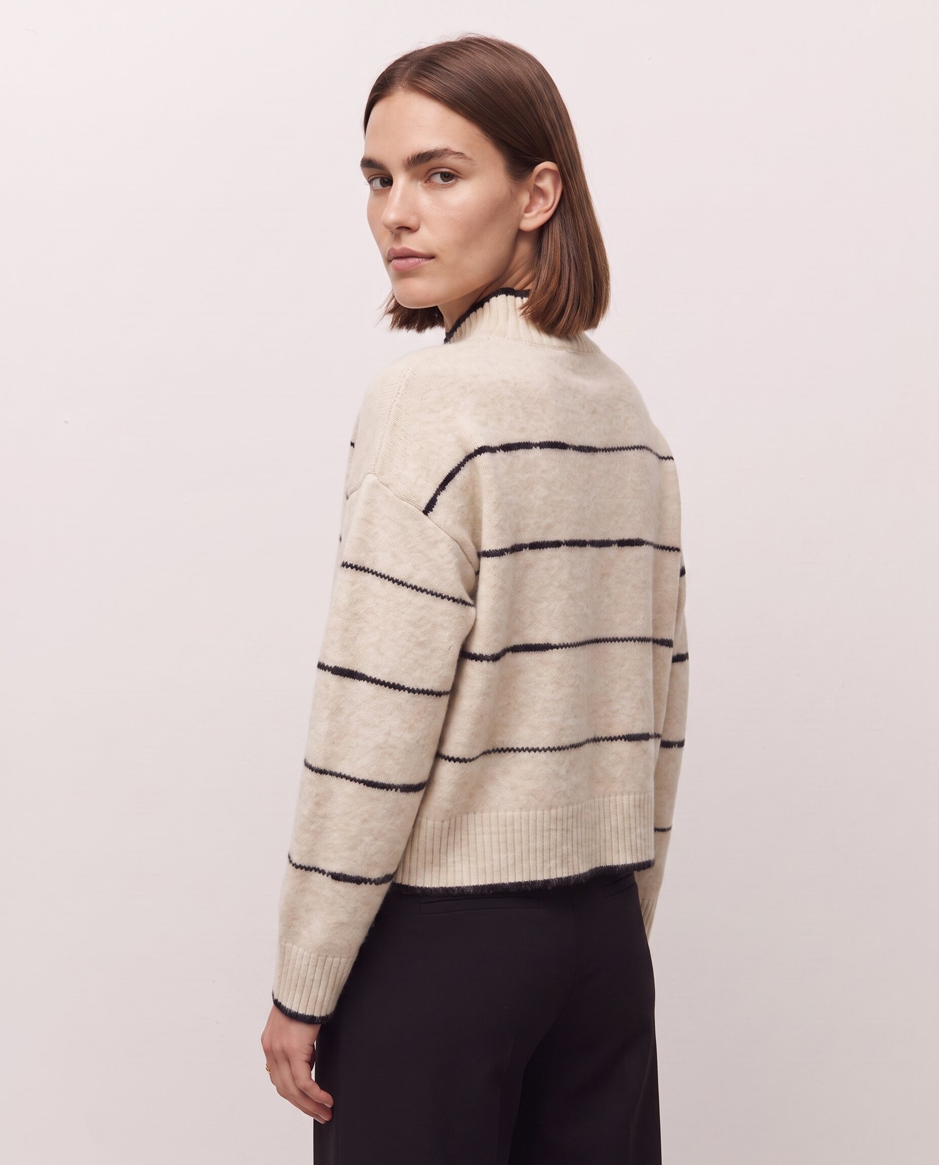 Jersey de rayas de mujer con detalles a contraste y cuello perkins - System Action - Crudo Crudo-2
