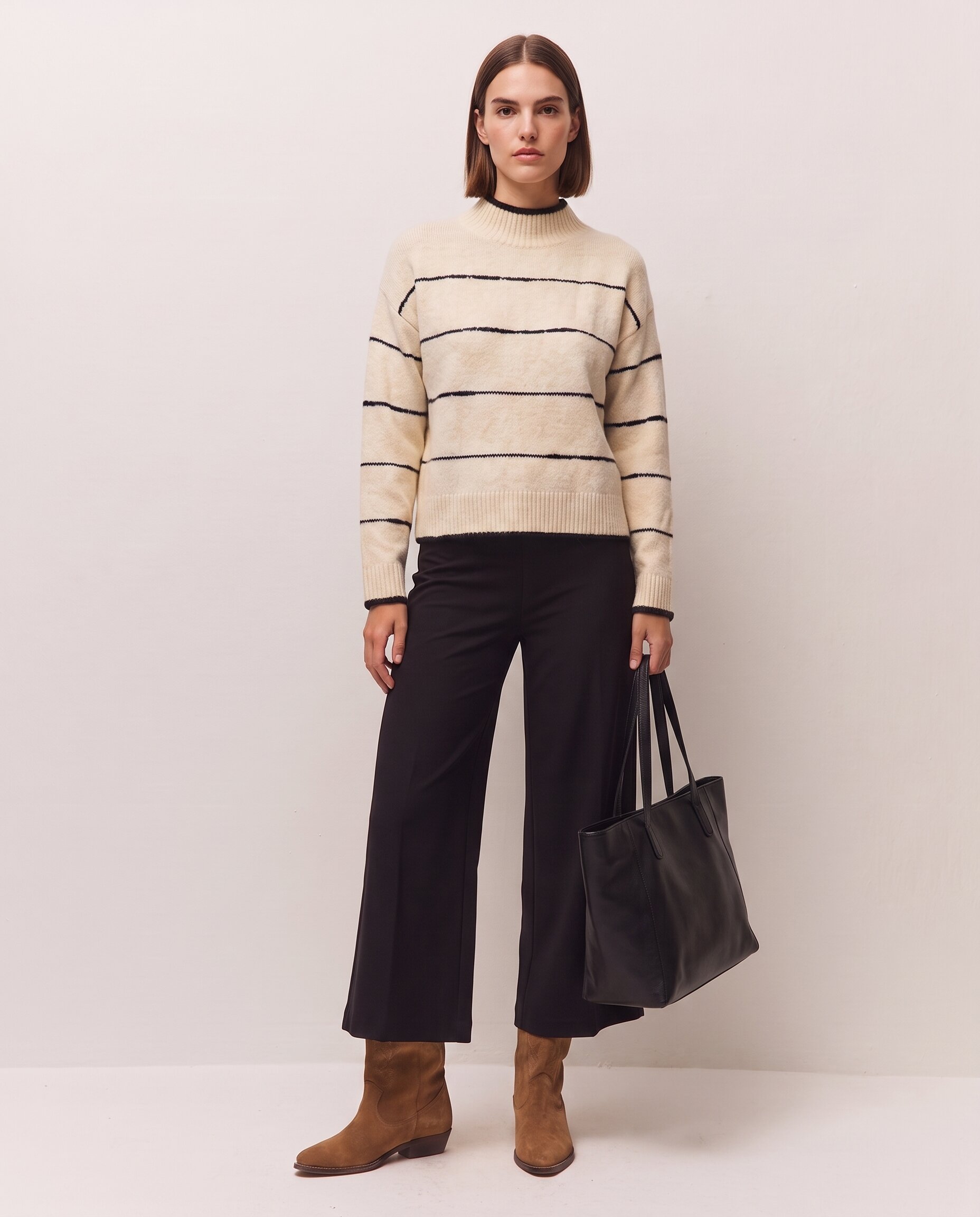 Jersey de rayas de mujer con detalles a contraste y cuello perkins - System Action - Crudo Crudo-3