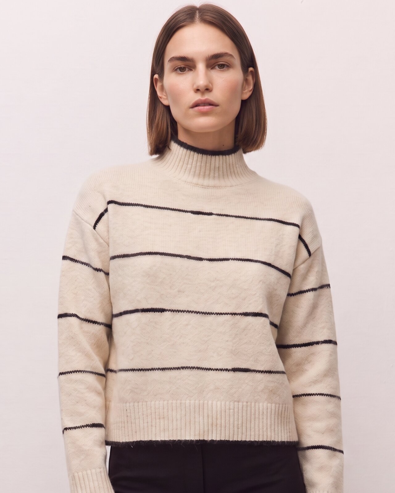 Jersey de rayas de mujer con detalles a contraste y cuello perkins - System Action - Crudo Crudo-4