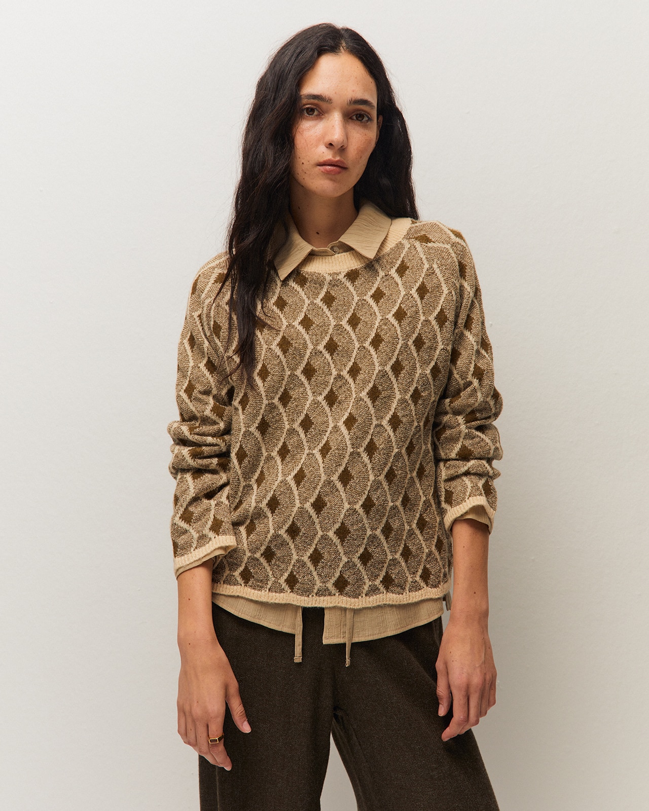 Jersey de mujer con jacquard geométricoy escote redondo - System Action - Verde Verde-2