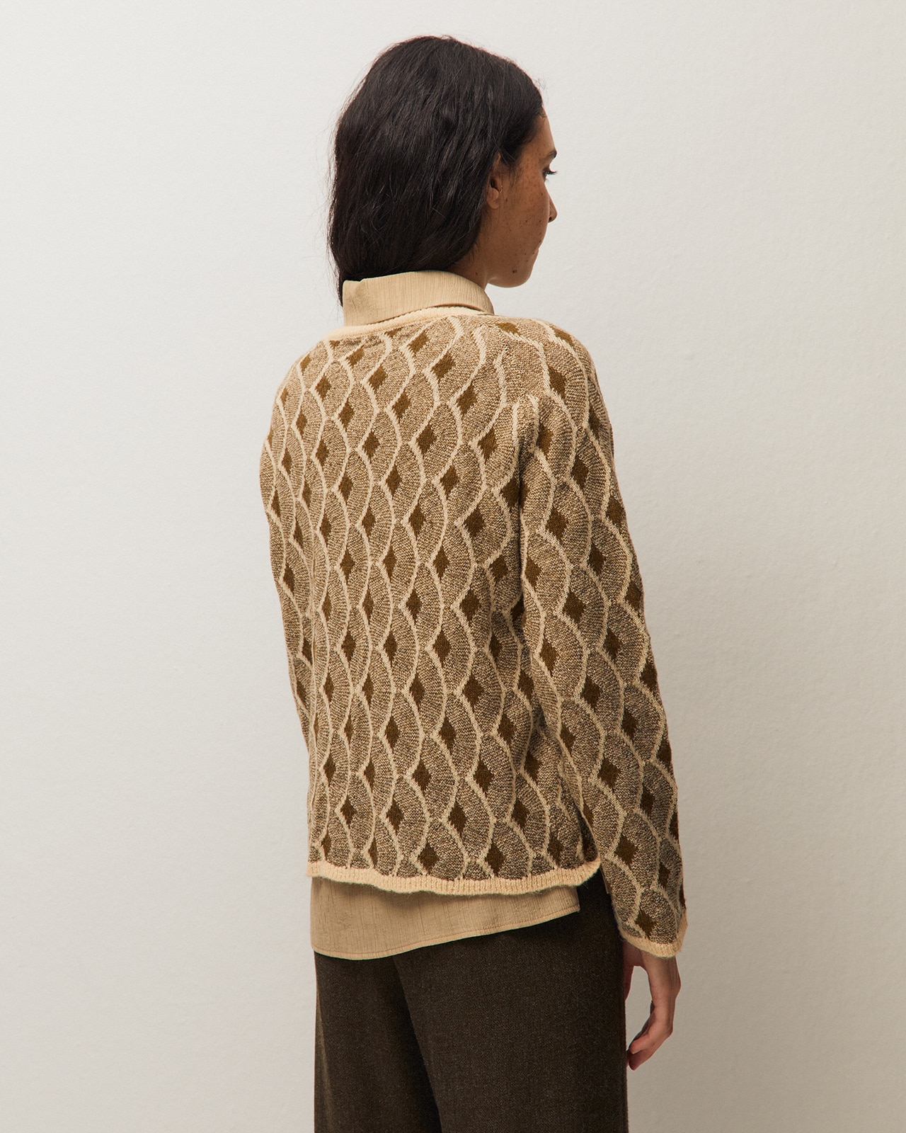 Jersey de mujer con jacquard geométricoy escote redondo - System Action - Verde Verde-3