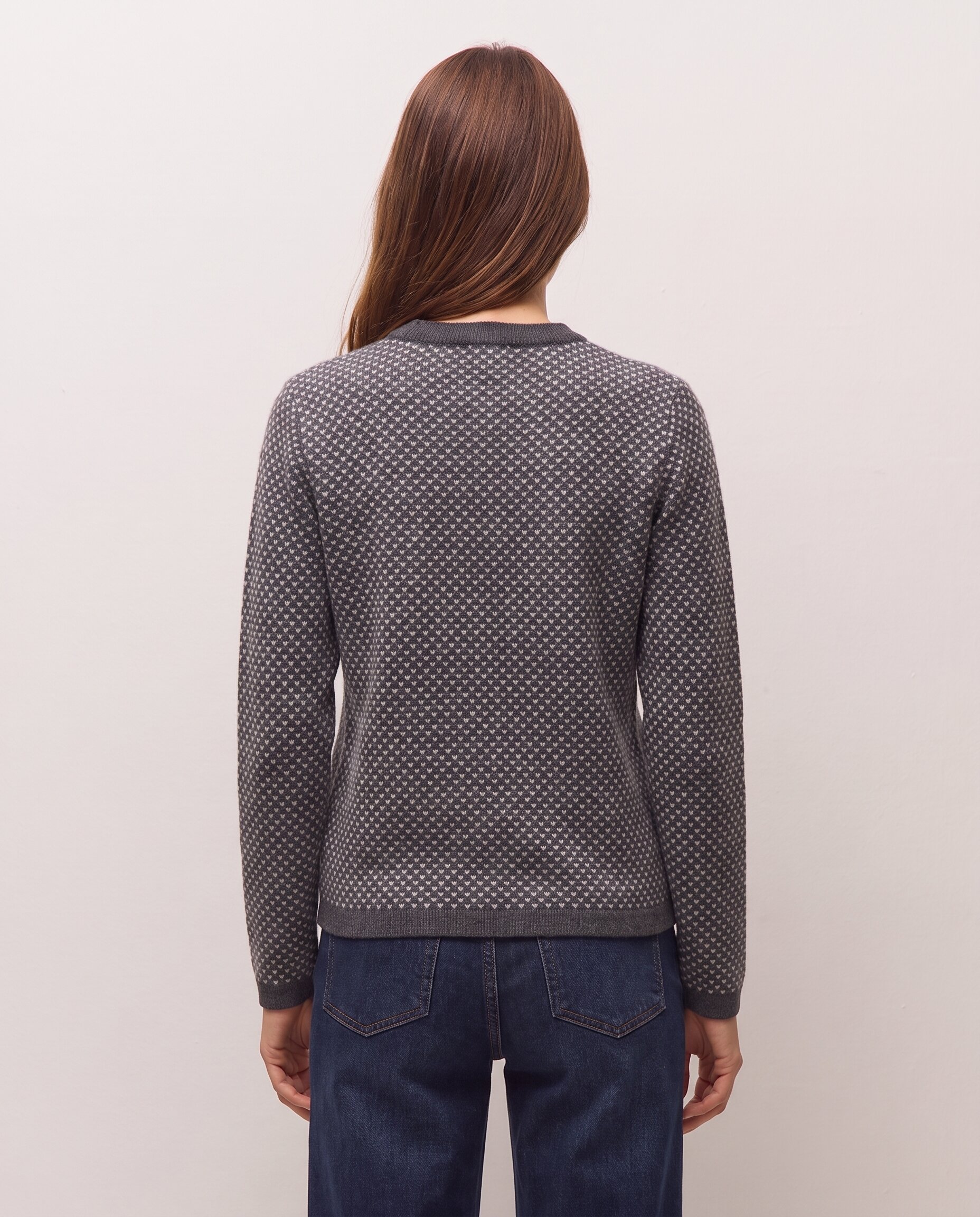 Jersey de mujer con jacquard geométrico y escote redondo - System Action - Gris oscuro Gris oscuro-2